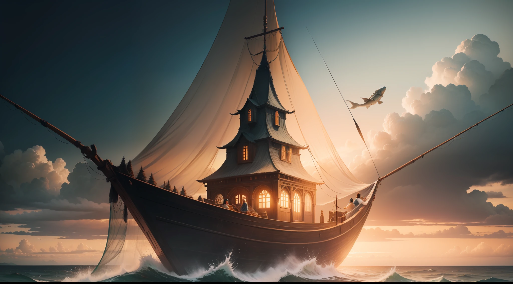 A visual representation of the kingdom of heaven being likened to the fishing net.