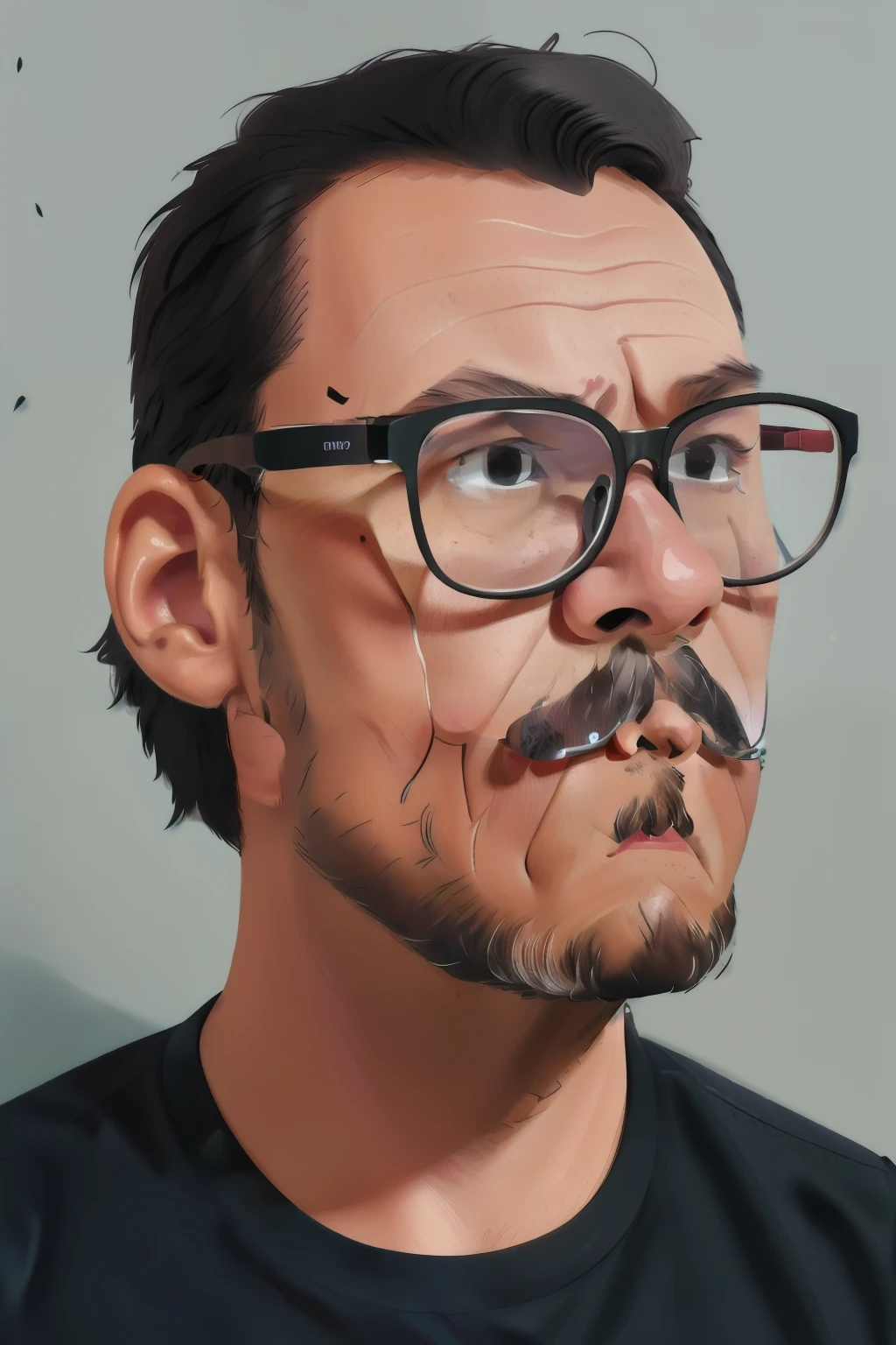 guttonervision8, ((best quality)), ((masterpiece)), ((realistic cartoon)), ((perfect character)) - A highly detailed and realistic portrait of a bearded man wearing glasses and a black shirt. The image beautifully captures every facial feature, accentuating the texture of his beard and the design of his glasses. The black shirt is meticulously rendered, showcasing fine details and lifelike textures. The entire portrait is presented in stunning 8K UHD resolution, bringing the man's image to life with remarkable realism and artistic excellence.