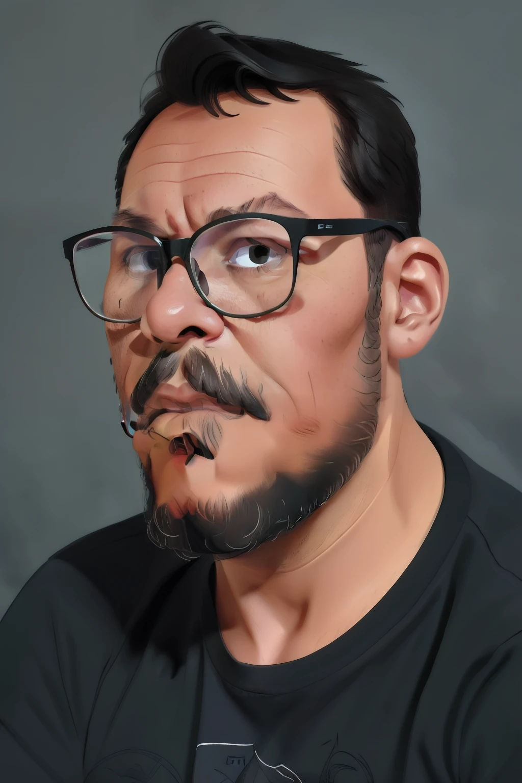guttonervision8, ((best quality)), ((masterpiece)), ((realistic cartoon)), ((perfect character)) - A highly detailed and realistic portrait of a bearded man wearing glasses and a black shirt. The image beautifully captures every facial feature, accentuating the texture of his beard and the design of his glasses. The black shirt is meticulously rendered, showcasing fine details and lifelike textures. The entire portrait is presented in stunning 8K UHD resolution, bringing the man's image to life with remarkable realism and artistic excellence.