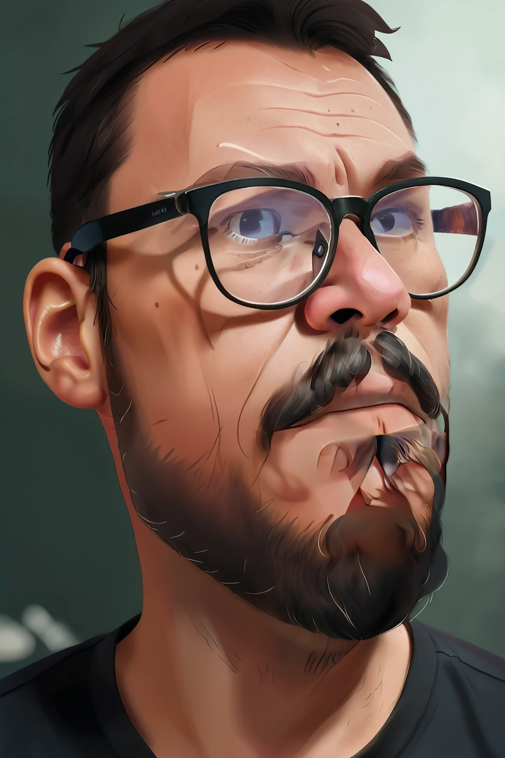 guttonervision8, ((best quality)), ((masterpiece)), ((realistic cartoon)), ((perfect character)) - A highly detailed and realistic portrait of a bearded man wearing glasses and a black shirt. The image beautifully captures every facial feature, accentuating the texture of his beard and the design of his glasses. The black shirt is meticulously rendered, showcasing fine details and lifelike textures. The entire portrait is presented in stunning 8K UHD resolution, bringing the man's image to life with remarkable realism and artistic excellence.