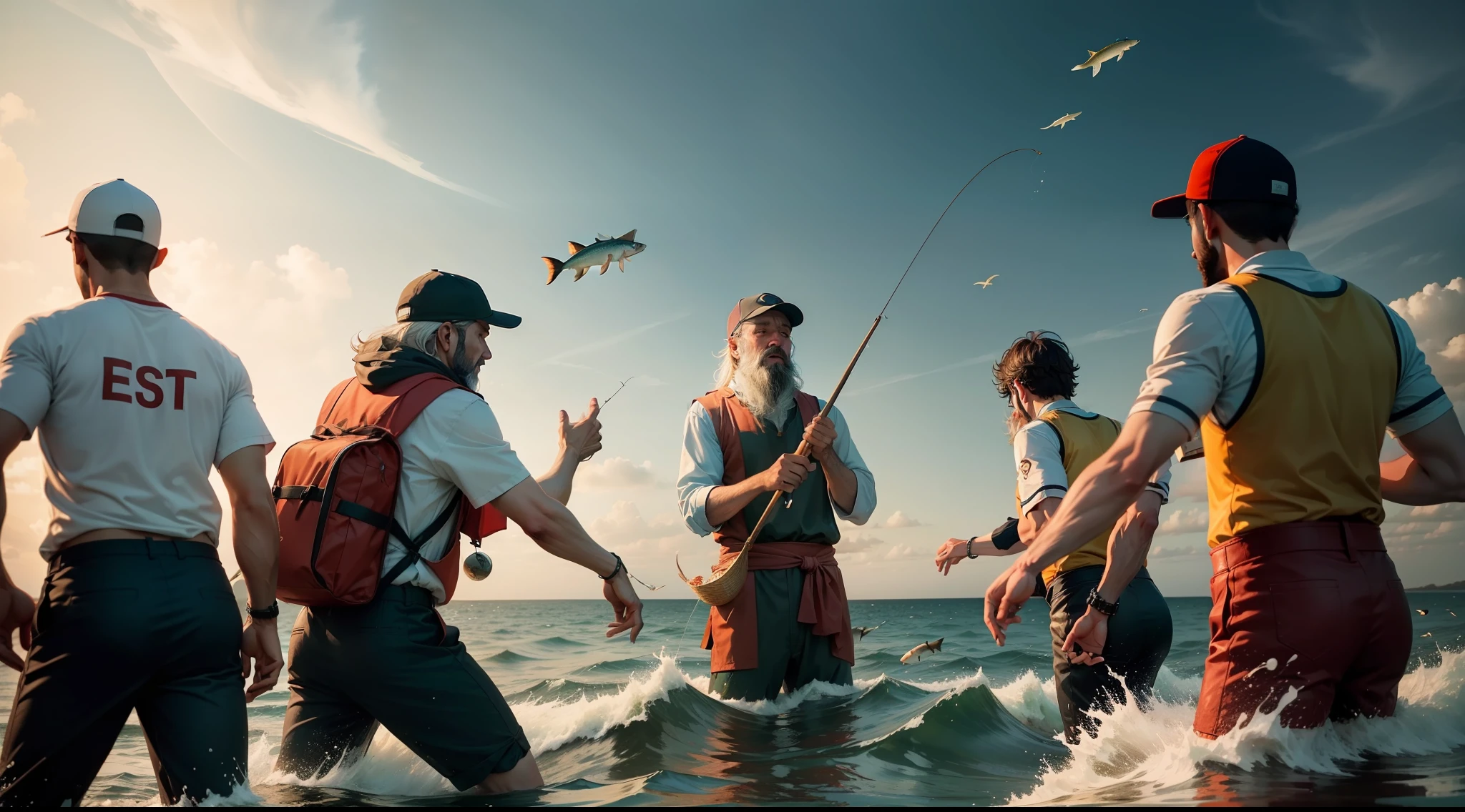 An image of fishers releasing the unwanted fish back into the water, illustrating the parable's message.