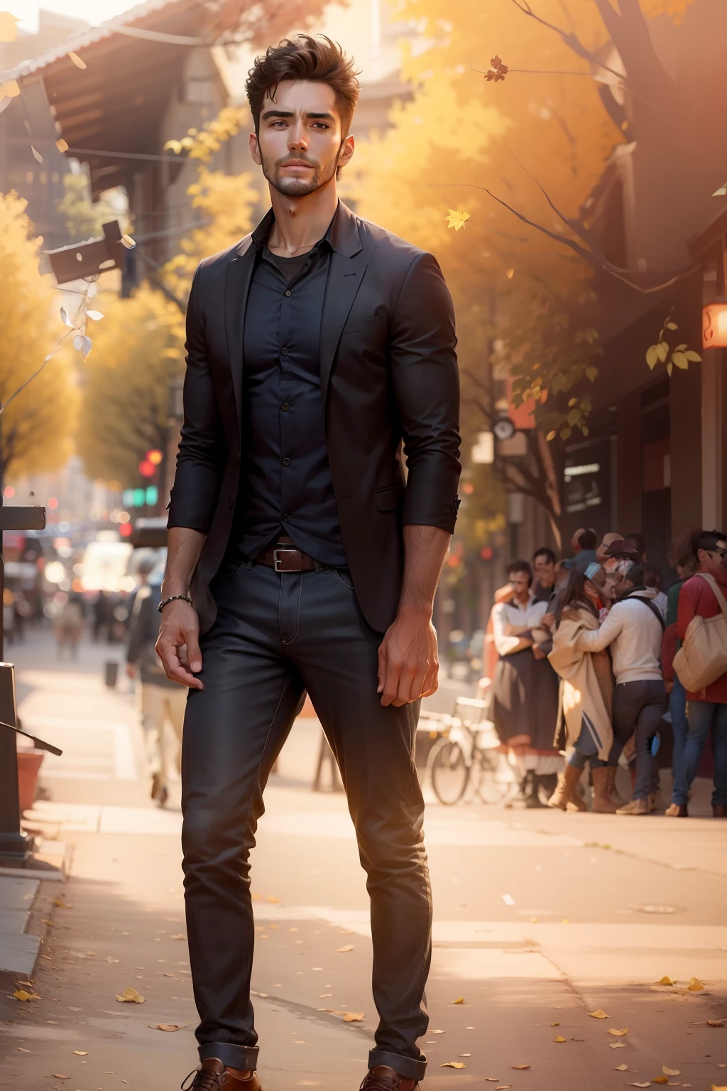 Change background realistic face handsome man don’t change outfit road