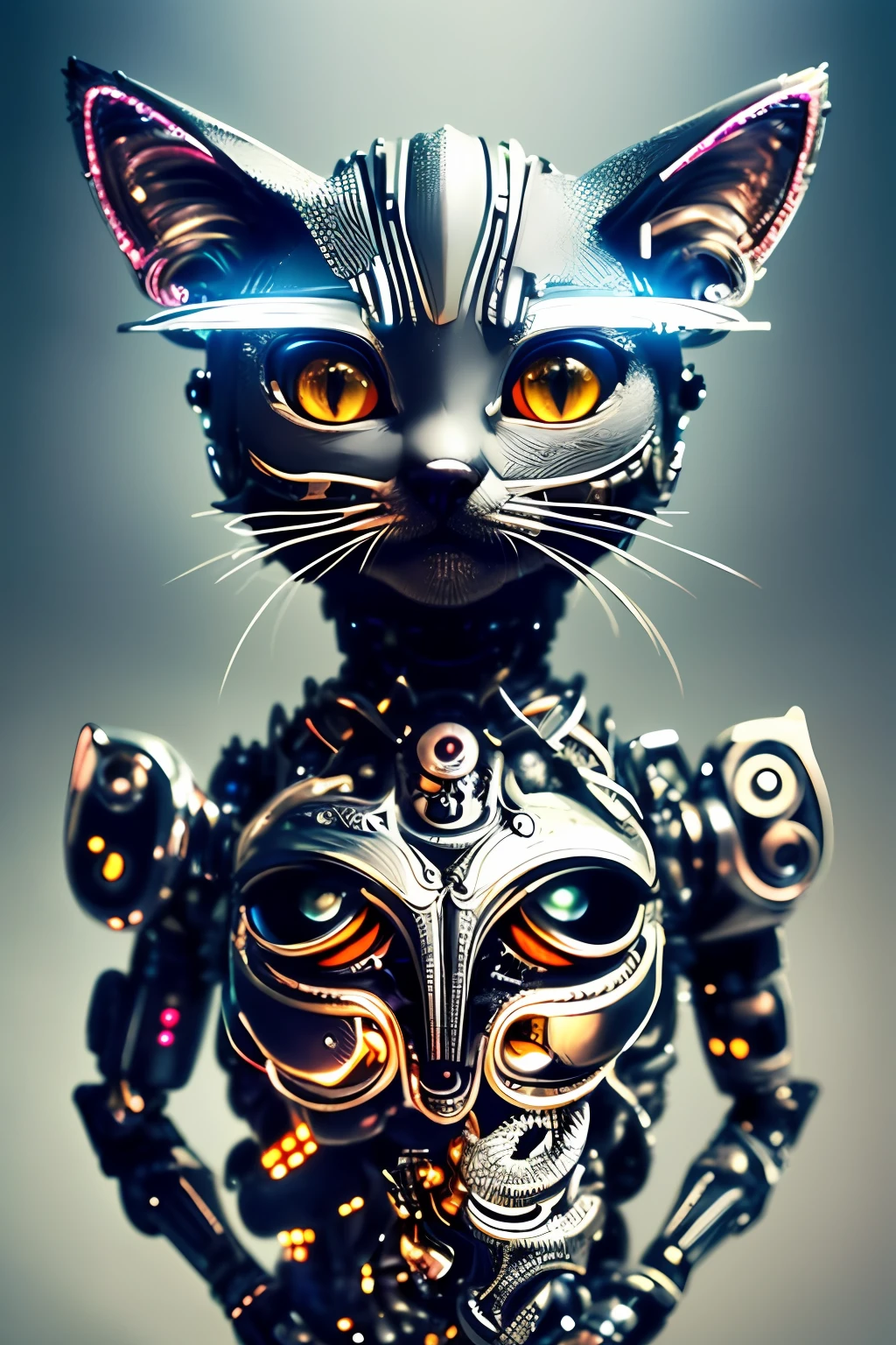 to8contrast style, a cute smoky kitten made out of metal, (cyborg:1.2), ([tail | detailed wire]:1.3), (intricate details), hdr, (intricate details, hyperdetailed:1.2), cinematic shot, vignette, centered, by Stray game, (the most beautiful portrait in the world:1.5)