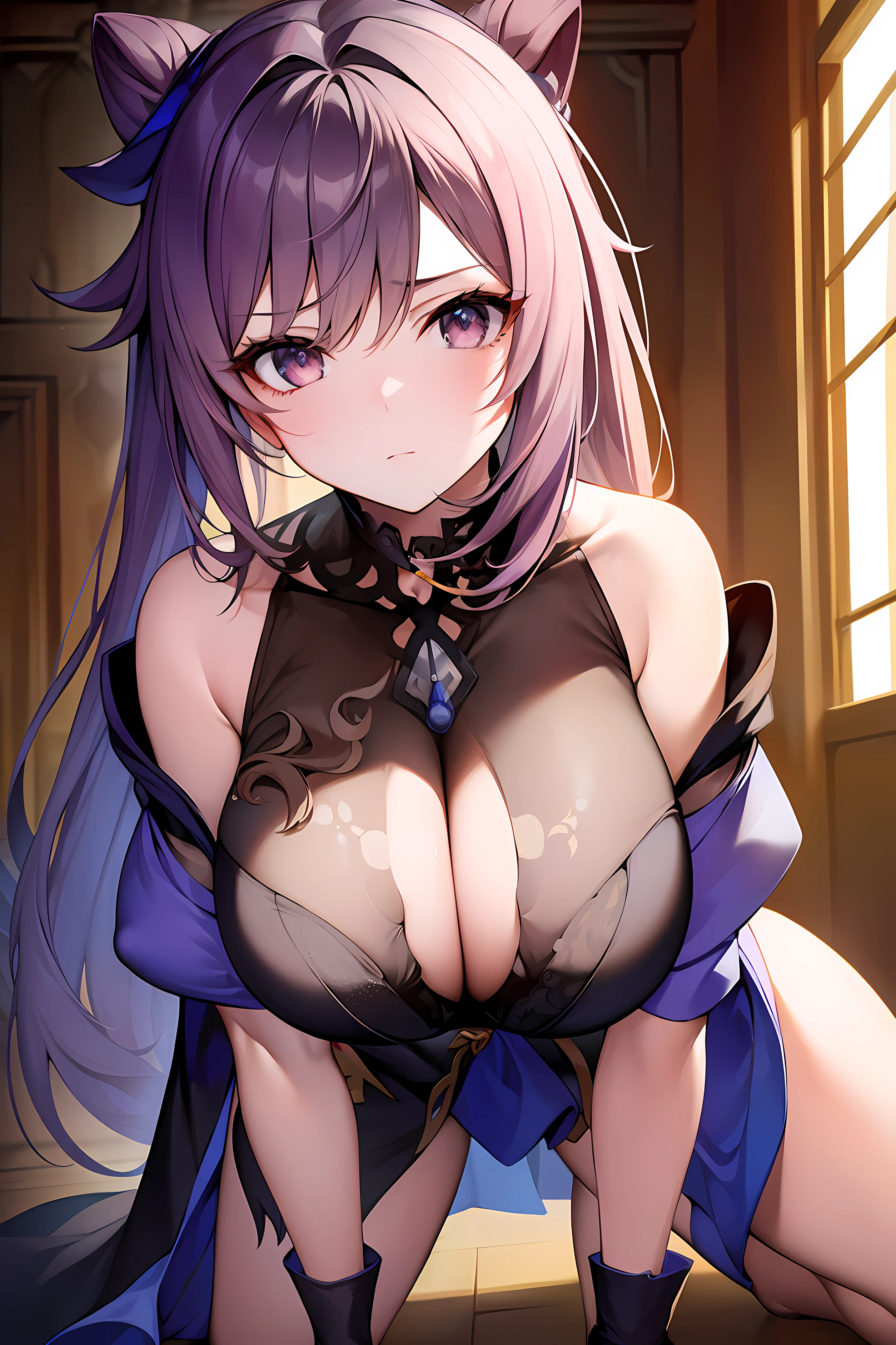 (masterpiece),best quality, expressive eyes, perfect face, 1girl,
big breast, H-cup, good breast, beautiful, gorgeous ,keqing (genshin impact), on all fours