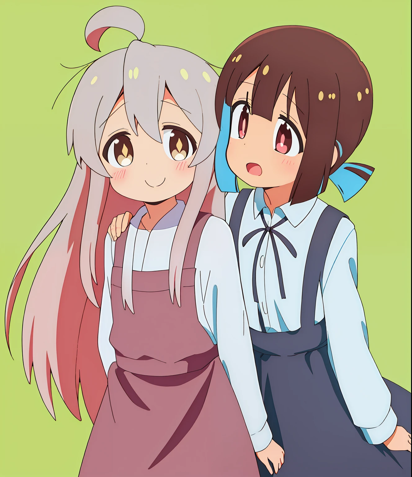 mano，HozukiMomiji OyamaMahiro，Magazines，beautidful eyes，2girls yuri，white backgrounid，simple backgound