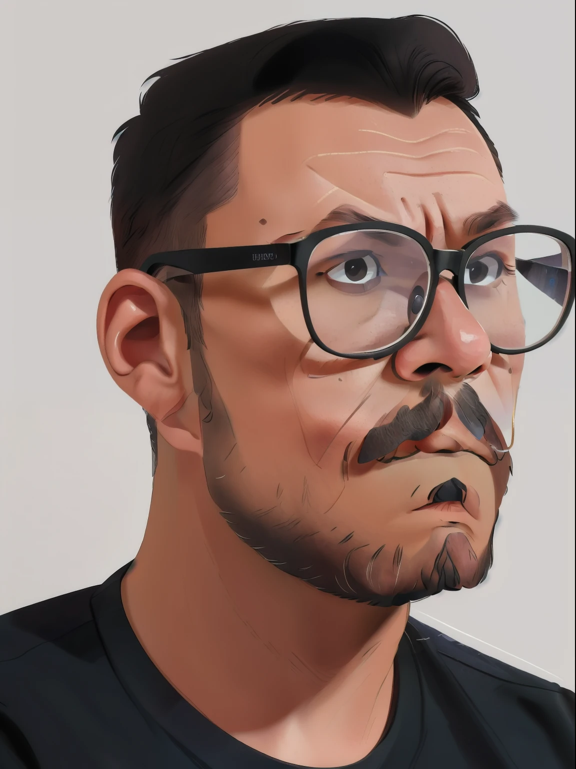 guttonervision8, ((best quality)), ((masterpiece)), ((realistic cartoon)), ((perfect character)) - A frontal portrait, meticulously detailed and realistic, of a bearded man wearing glasses and a black shirt. The man looks directly at the viewer, establishing a strong and confident presence. The image captures his distinct facial features, showcasing the texture of his beard and the design of his glasses with precision. The black shirt is rendered with fine details, adding to the professionalism of the portrait. Designed for official documents, this portrait is presented in stunning 8K UHD resolution, ensuring exceptional clarity and authenticity.