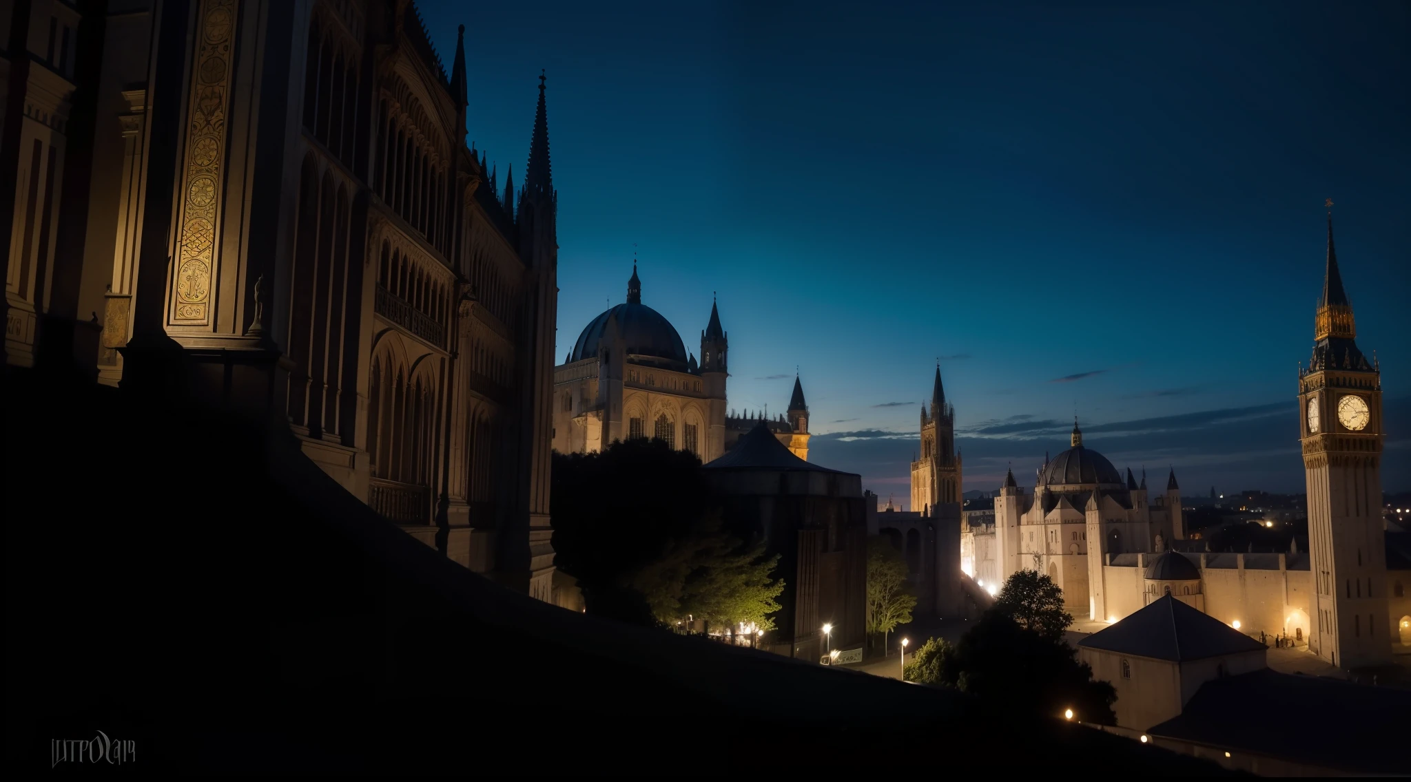 uma cidade medieval no anos 1400, Dark cenario noite, intrincado, hyper realistic, 8k, intrinsecamente detalhado, cinemactic, Fotografias realistas impressionantes,