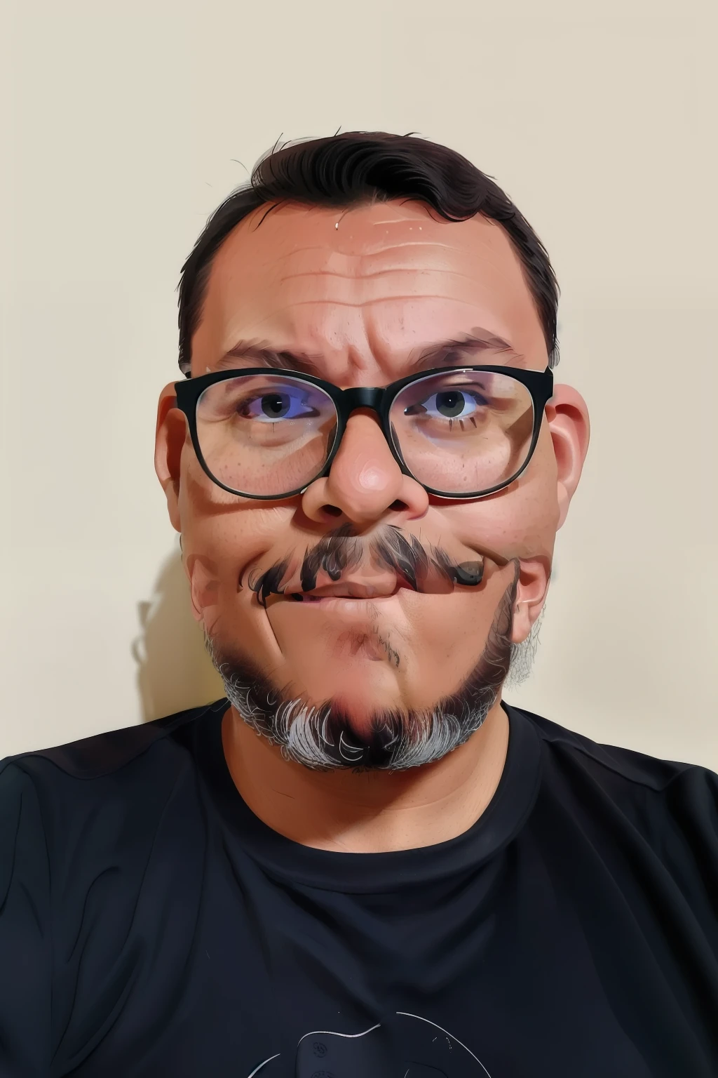 guttonervision8, ((best quality)), ((master part)), ((desenhos animados realistas)), ((Personagem perfeito)) - Um retrato frontal, meticulosamente detalhado e realista, of a bearded man wearing glasses and a black shirt. O homem olha diretamente para o espectador, establish a strong and confident presence. The image captures their distinctive facial features, showing the texture of his beard and the design of his glasses with precision. The black shirt is rendered with fine details, aumentando o profissionalismo do retrato. projetado para documentos oficiais, this portrait is presented in impressive 8K UHD resolution, garantir clareza e autenticidade excepcionais.