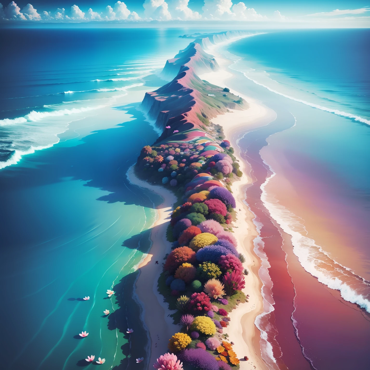 flower sea,Colorful,Colorful,Foggy feeling,misterious,the ocean,the setting sun