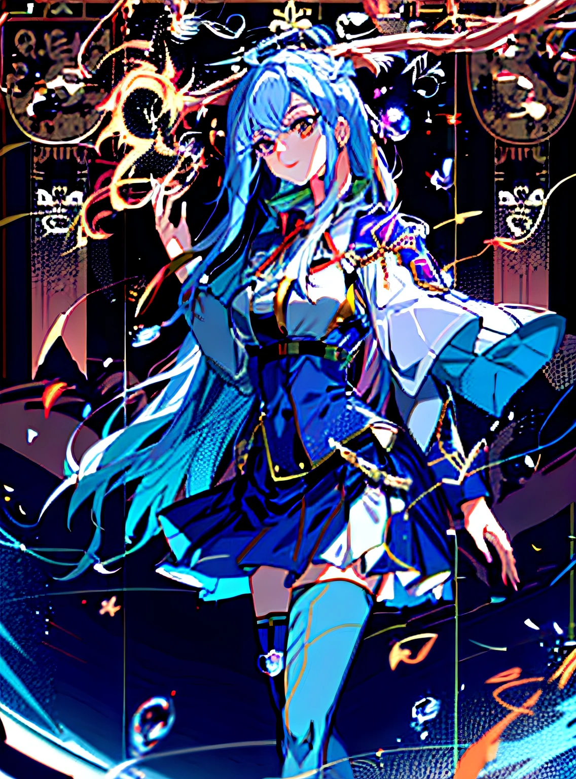 A woman with long hair and blue hair in a dress, Keqing from Genshin Impact, Ayaka Genshin impact, alchemist girl, full portrait of elementalist, Anime goddess, anime moe art style, Anime fantasy illustration, Portrait Chevaliers du Zodiaque Fille, Genshin impact's character, zhongli from genshin impact, ayaka game genshin impact