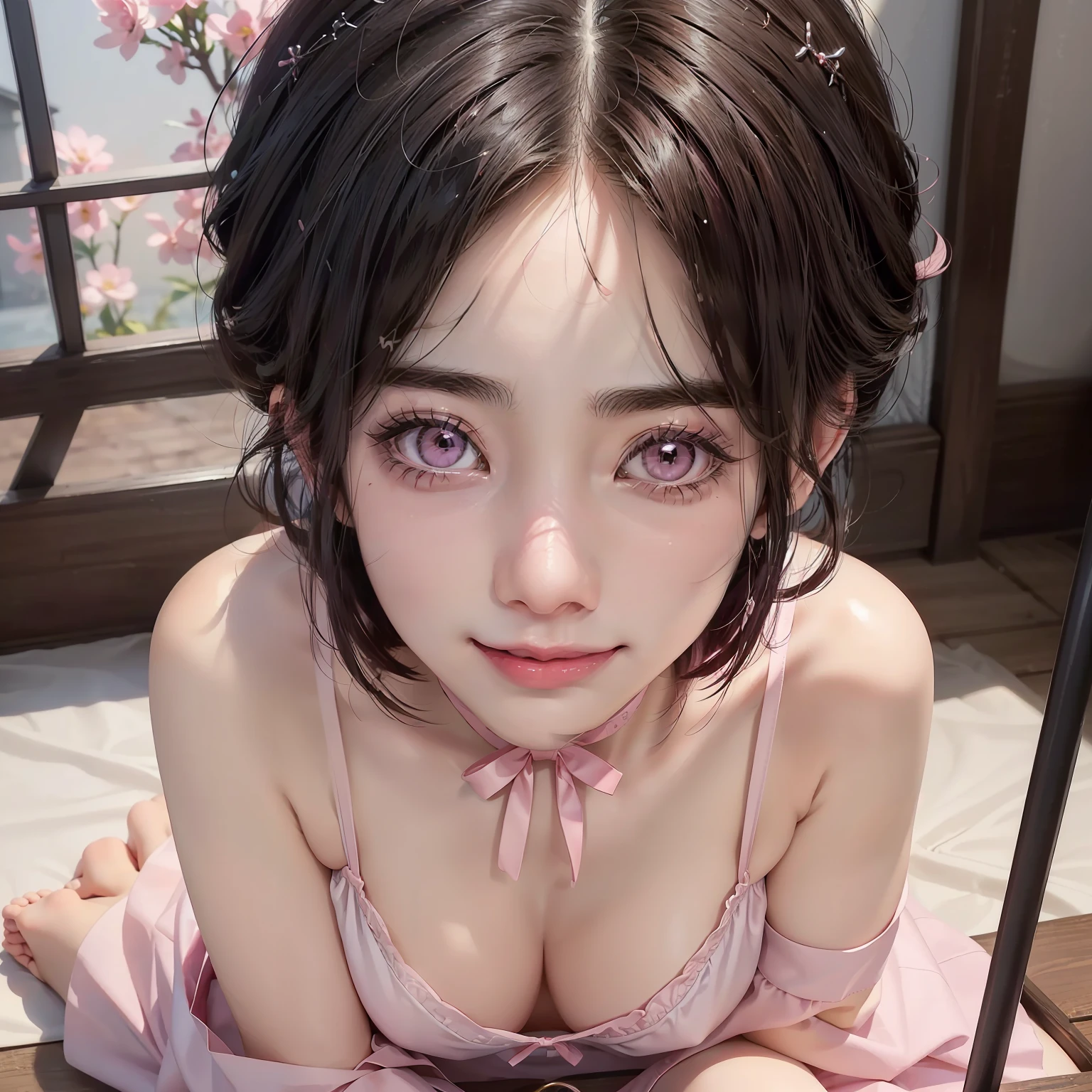 20-year-old beauty、Wavy Shorthair、Beautiful big eyes、Detailed cute face、Superb Style、Taut、Toned waist、Beautiful butt、Smile full of happiness、See-through string bikini、String pants、(8K、Raw photography、top-quality、masterpiece:1.2)、(realisitic、Photorealsitic:1.37)、ultra-detailliert、
1 girl in、cute little、独奏、Beautiful detailed sky、Detailed Cafe、natta、sitting on、date、(blush of the nose)、(A smile:1.1)、(Mouth closed)、large full breasts、seducting smile、large aparture、profetional lighting、Sony A7R4、Zessie 50mm f1.8、
medium breasts、Beautiful Detail Eye、Japan High School Girl Uniform(shirt with collar:1.1)、a bow tie、Check miniskirt、(short-hair:1.2)、Floating hair、Taut、Toned waist、((stick out))、((You can see pink sexy panties))、(((Complexion with good blood circulation)))、(((pink cheek)))