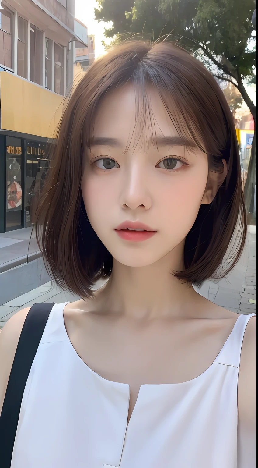 ((top-quality、8K、masterpiece:1.3))、Focus:1.2、Perfect Body Beauty:1.4、Street、Highly detailed facial and skin texture、Delicat eyes、二重まぶた、Whitened skin、bob