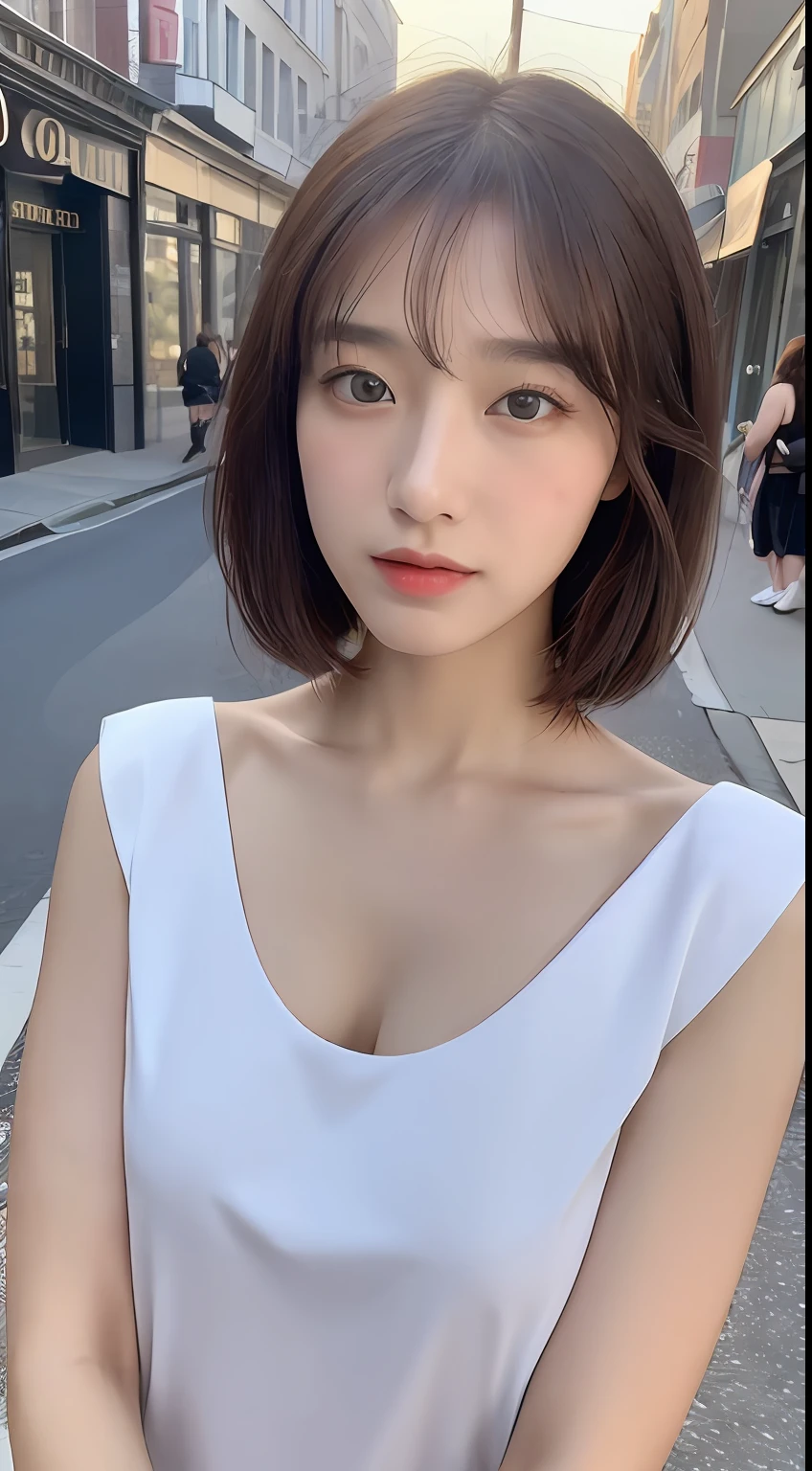 ((top-quality、8K、masterpiece:1.3))、Focus:1.2、Perfect Body Beauty:1.4、Street、Highly detailed facial and skin texture、Delicat eyes、二重まぶた、Whitened skin、bob
