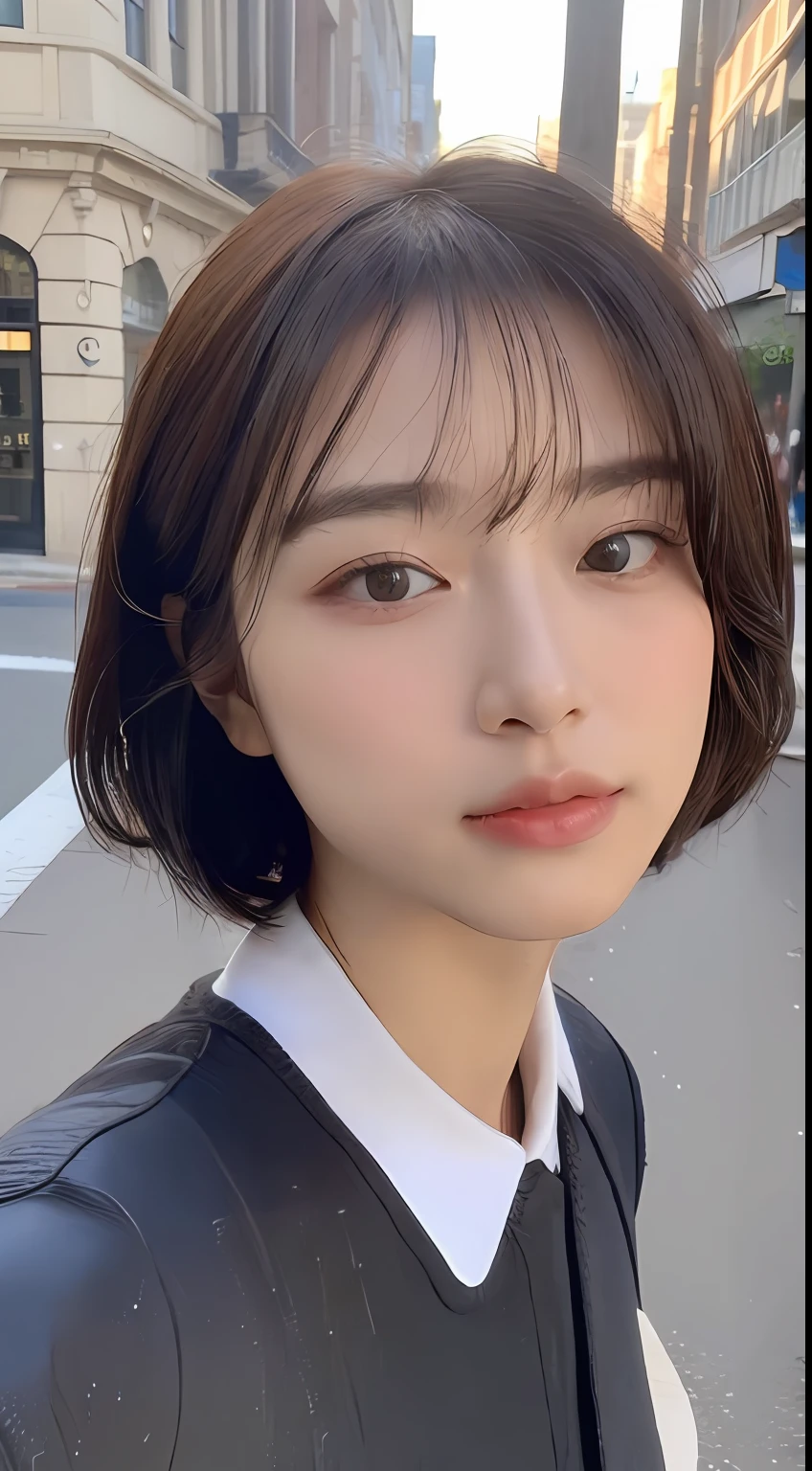 ((top-quality、8K、masterpiece:1.3))、Focus:1.2、Perfect Body Beauty:1.4、Street、Highly detailed facial and skin texture、Delicat eyes、二重まぶた、Whitened skin、bob