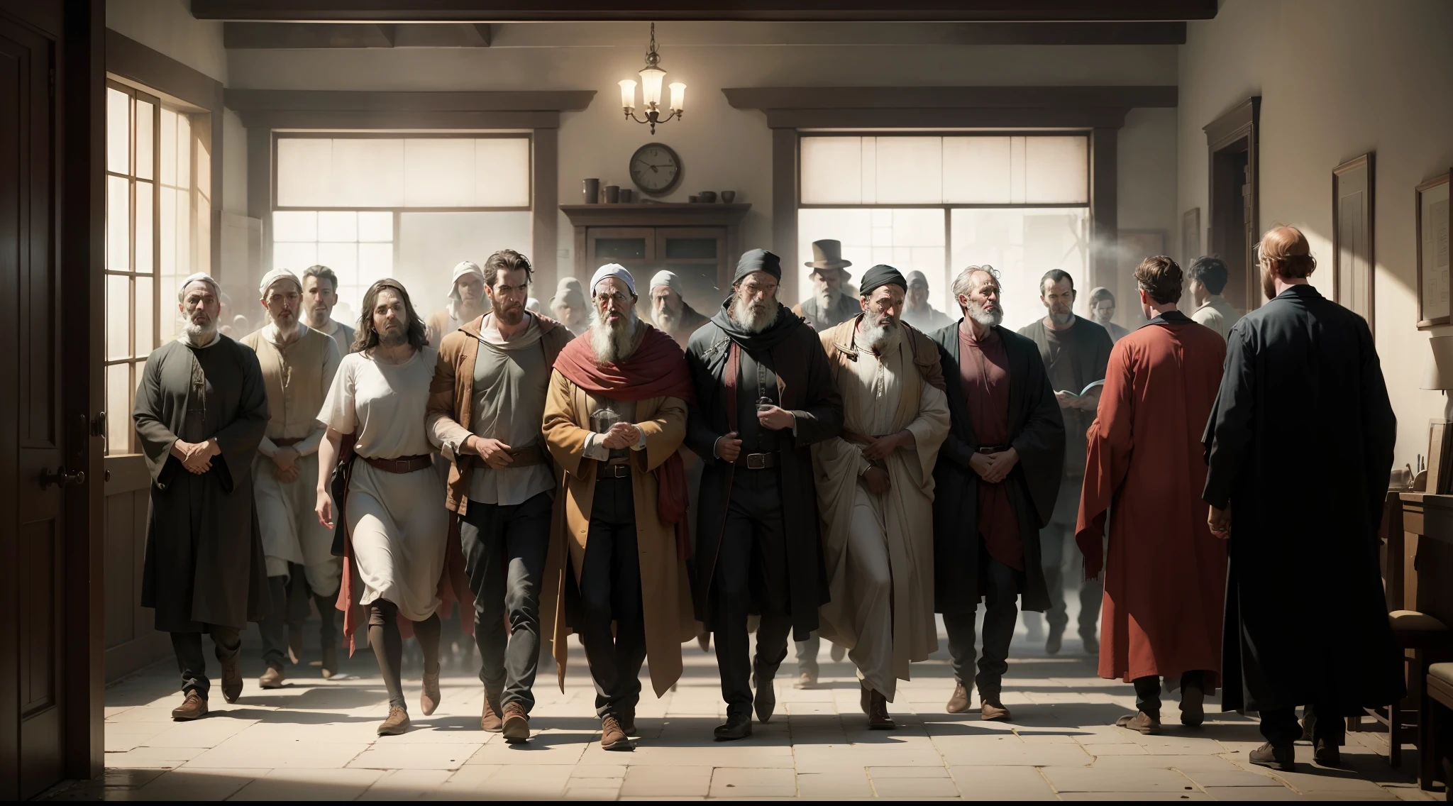 A final scene showing the debtors leaving, illustrating the parable's message of forgiveness.