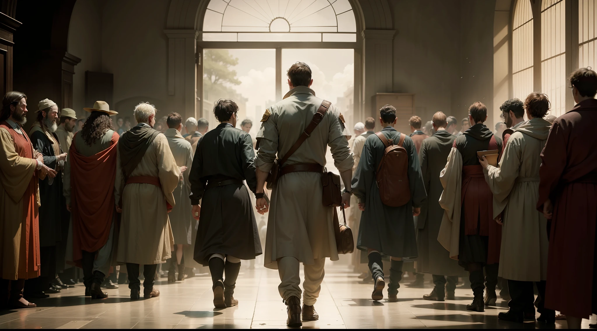 A final scene showing the debtors leaving, illustrating the parable's message of forgiveness.