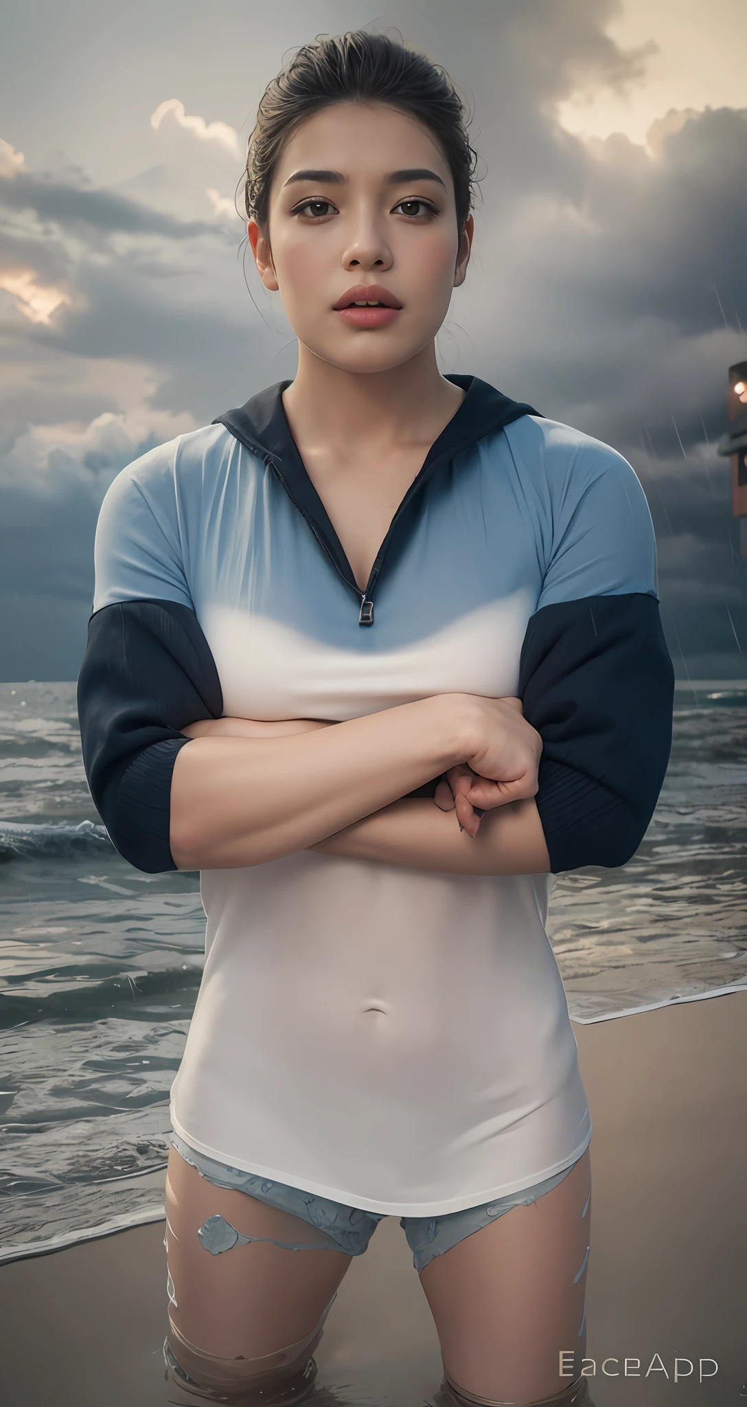 ((Best Quality, 8K, Masterpiece:1.3)), Focus: 1.2, Perfect Body Beauty: 1.4, Buttocks: 1.2, ((Layered Haircut, Breasts: 1.2)), (Wet Clothes: 1.1) , (Rain, Street:1.3), Bandeau Dress: 1.1, Highly Detailed Face and Skin Texture, Delicate Eyes, Double Eyelids, Whitened Skin, Long Hair