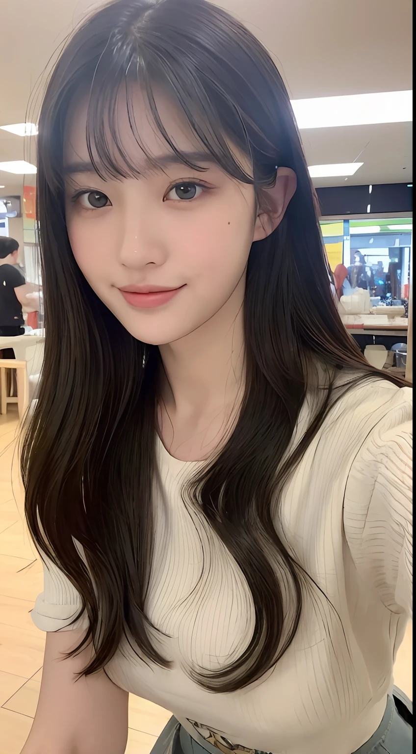 (8K、Raw photography、top-quality、masuter piece:1.2)、ultra-detailliert、ultra res、(realisitic、rialistic photo:1.37)、portlate、high-definition RAW color photography、Professional Photography、highly detailed and beautiful、ighly detailed、8K Picture Wallpaper、amazing detailed、huge filesize、Official art、Highly detailed CG Unity 8K wallpapers、highly detailed beautiful girl、extra detailed face、extremely detailed eye、highlydetailed skin、extremely detailed fingers、highly detailed nose、very detailed detailed mouth、Perfect Anatomy、highly detailed back ground、Highly detailed clothing、女の子 1 人、(18:1.2)、Teen、Cute little girl s、famous Japan idol、cute little、Realistic body、小柄、de pele branca、glistning skin、Slim body、Handsome body、short constricted curly hair、(Blunt bangs:1.2)、A smile、kawaii、zora々Right、kawaii faces、Lifelike face、Delicat eyes、Sauce order、White T-shirt、skirt by the、耳Nipple Ring、Looking at the camera、cowboy shot、front facing、Standing、Contrapo, high street, public, 动态照明,No bangs、Raked bangs、Center Part
