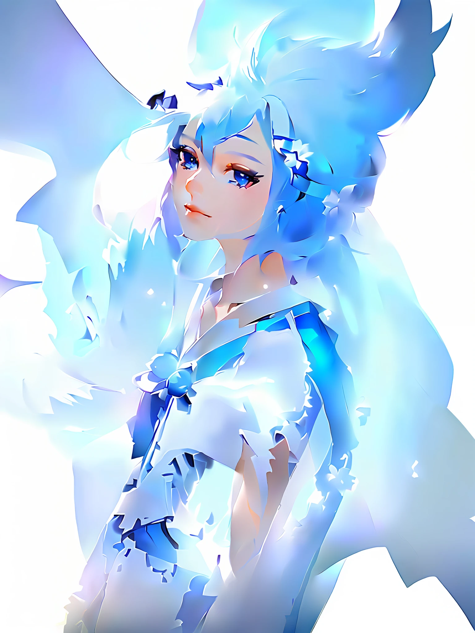Anime - style illustration of woman with blue hair and white dress, :: rossdraws, rossdraws 2. 5, rossdraws sakimimichan, Rosla 1. 0, rossdraws 2. 0, Ross Rush digital painting, wlop rossdraws, artgerm and rossdraws, inspired by rossdraws, rossdraws portrait
