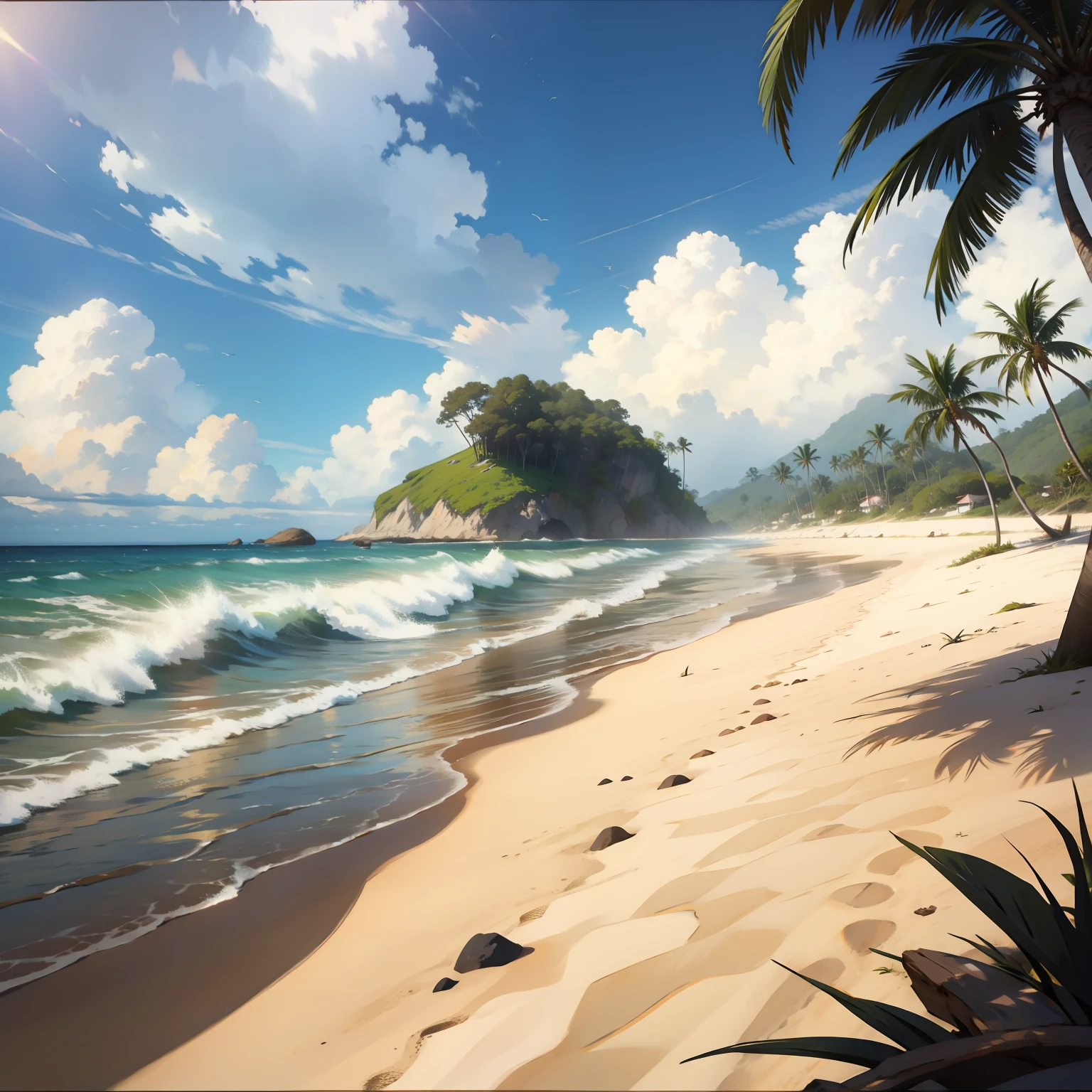na praia