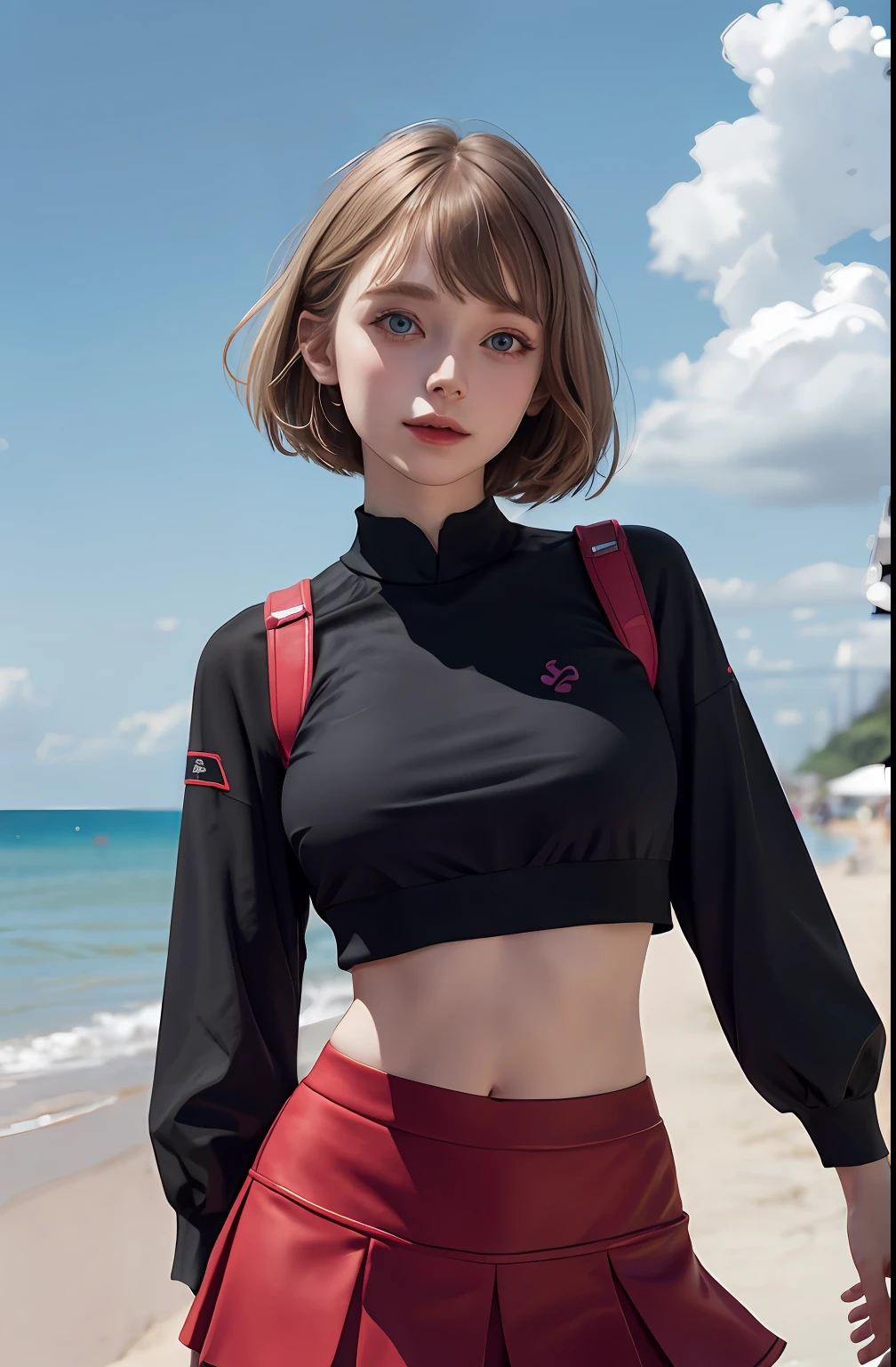 Ella freya, short skirt, crop top, detail face, detail body, 8k resolution