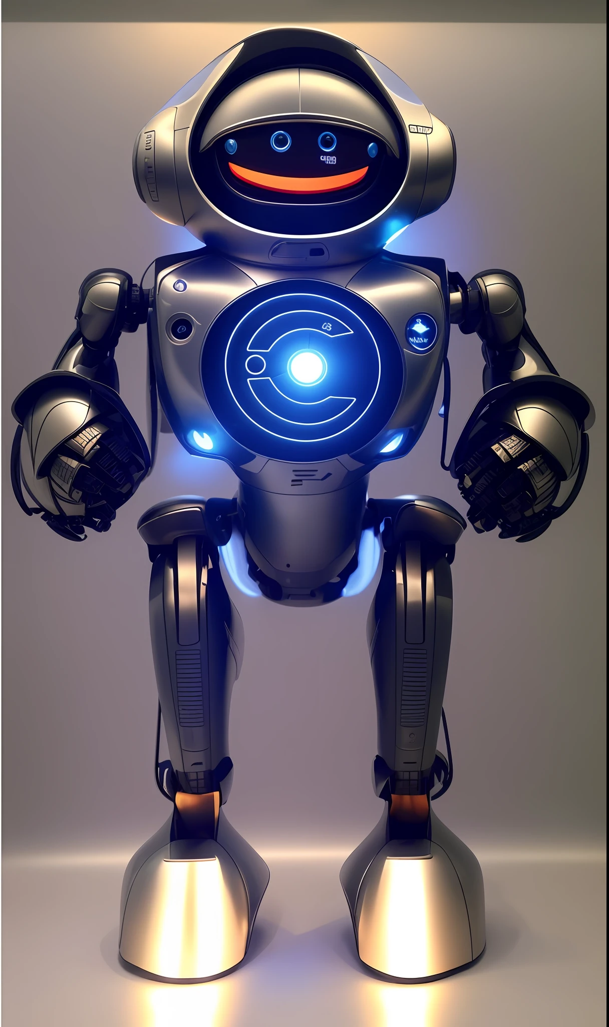 "Digi-Coletor" is a friendly robot with a circular shape, com contornos dourados, [P em seu peito 1.2], raised left arm. detalhes intrincados, High definition, 16k, detalhes altamente definidos, 16k, inspirado em Youssef Howayek altamente detalhado, hyper realistic, Perfect artwork, master part, best quality, alto, layered lighting,