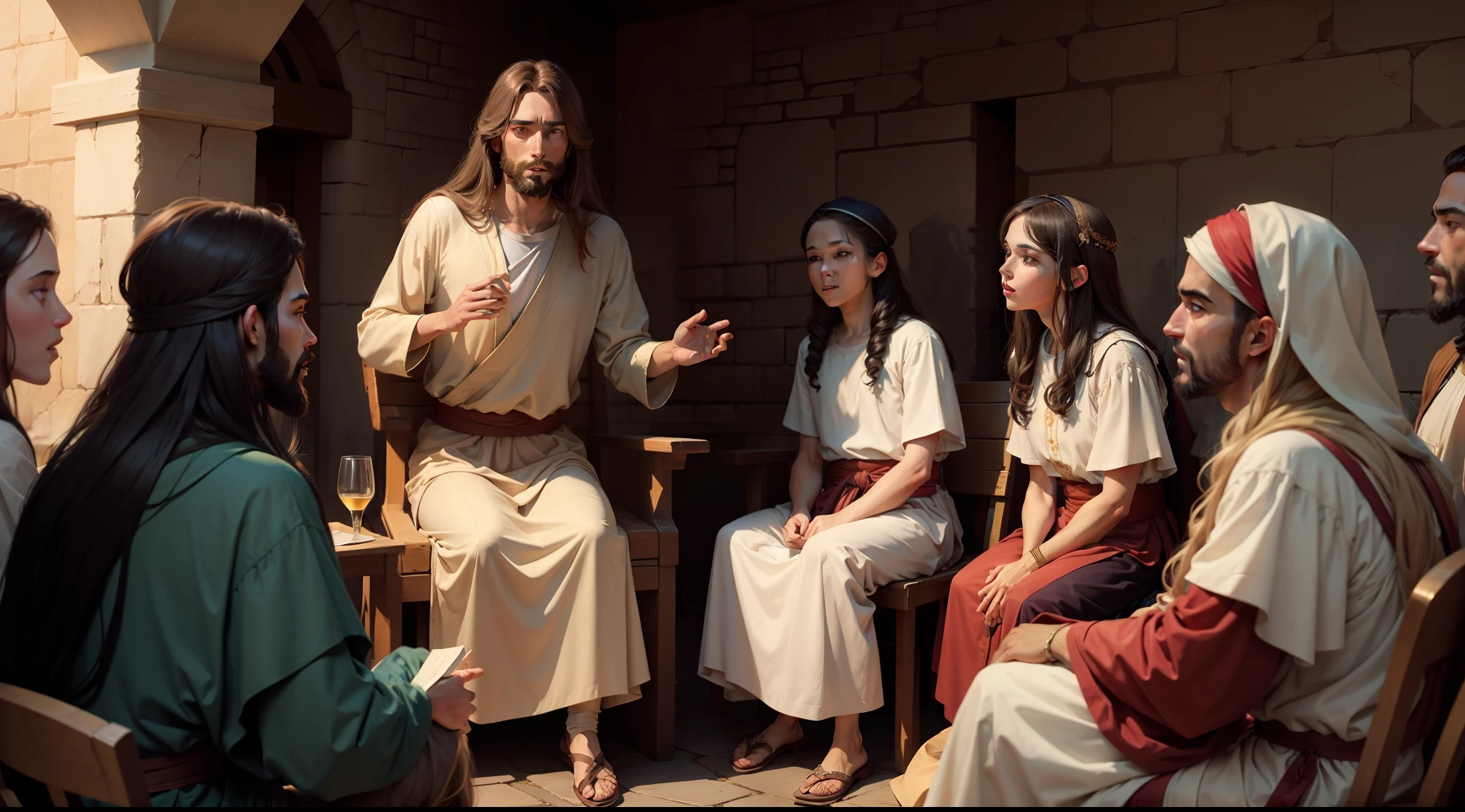 Jesus teaching the parable to a group of listeners, explaining the lessons it conveys.