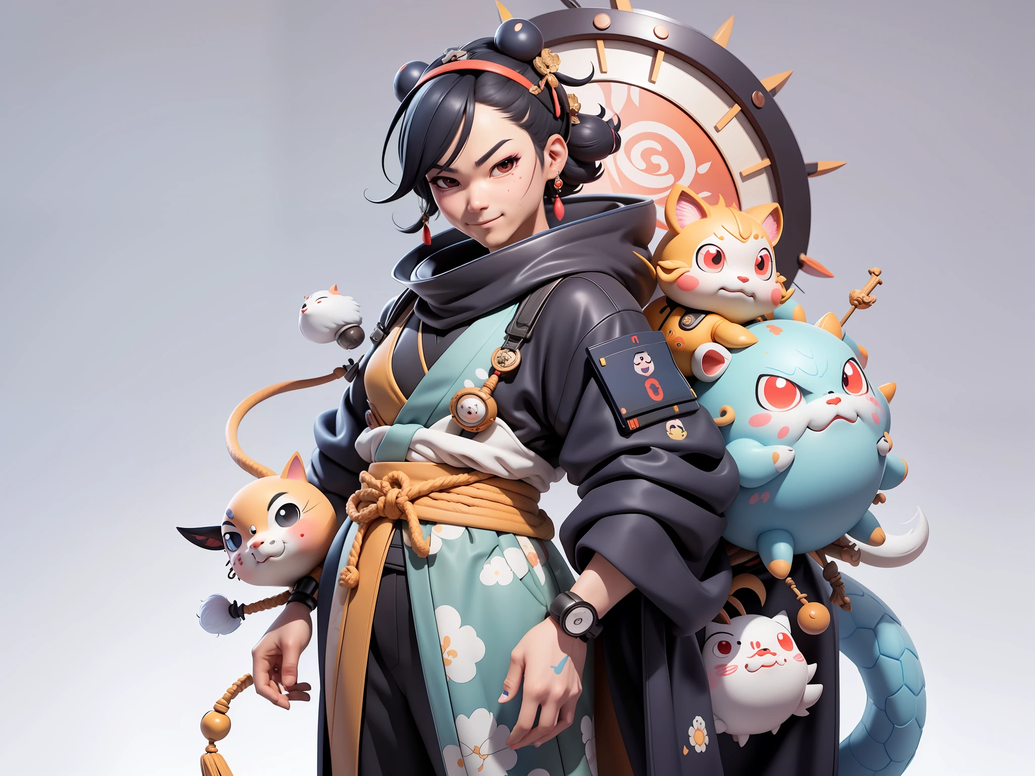 (Daisaku),(Need),(Super meticulous),(full bodyesbian:1.2),Japanese ukiyo-e girl,japanese geisha,Beautiful,Oriental dragon,Aeolian Thor,Raised sexy,爆乳,Oriental face,TV Anchor,Bust portrait illustration,Alone,In black suit,a blue tie,The face is slightly chubby,The face was clean,without a beard,Black super short hair,Black eyes,Smile confidently,3C computer sub-products,iPad, iphone,Digital painting,3D character design by Mark Clairen and Pixar and Hayao Miyazaki and Akira Toriyama,The illustration is a high-definition illustration in 4K resolution,With very detailed facial features and cartoon-style visuals。
