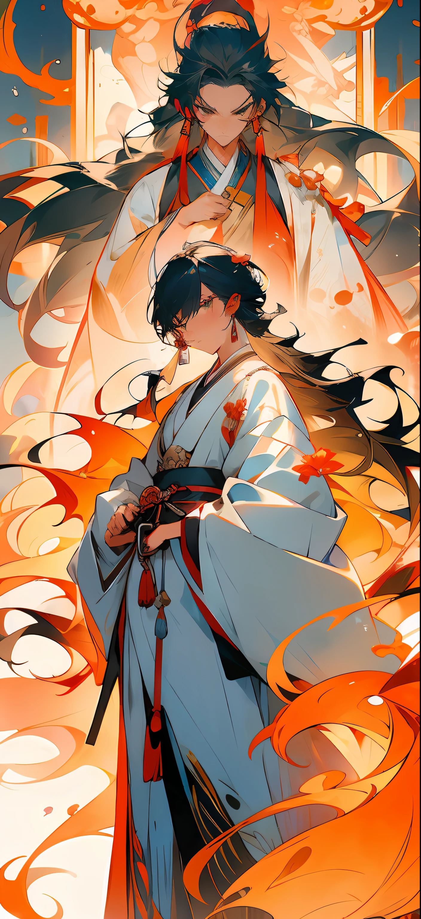 Anime girl holding a sword in front of a group of people, flowing white robe, White Hanfu, by Yang J, Onmyoji detailed art, Guviz-style artwork, full-body wuxia,