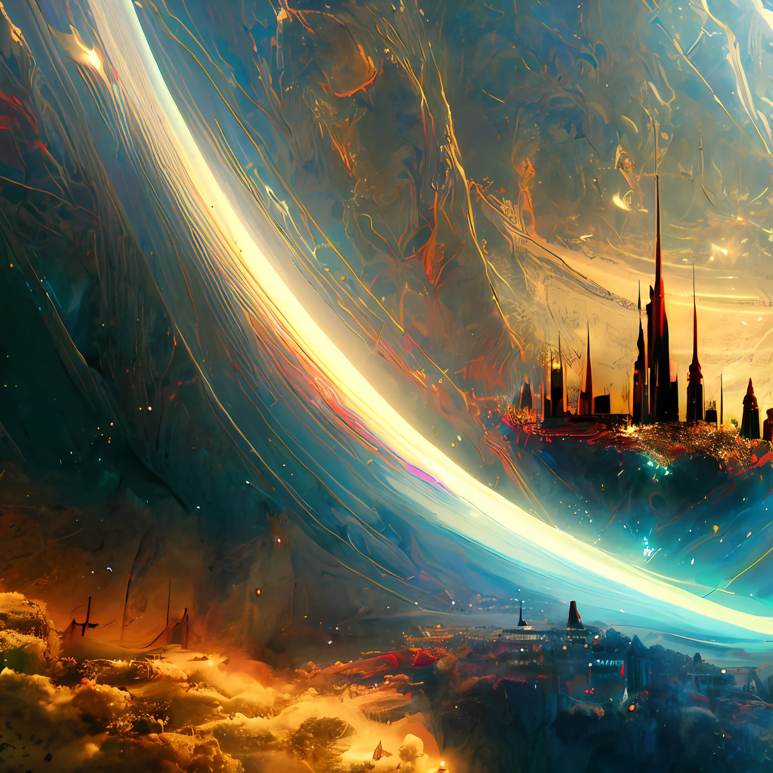 Synthwave, Cosmic city on top of a nebula, abstract