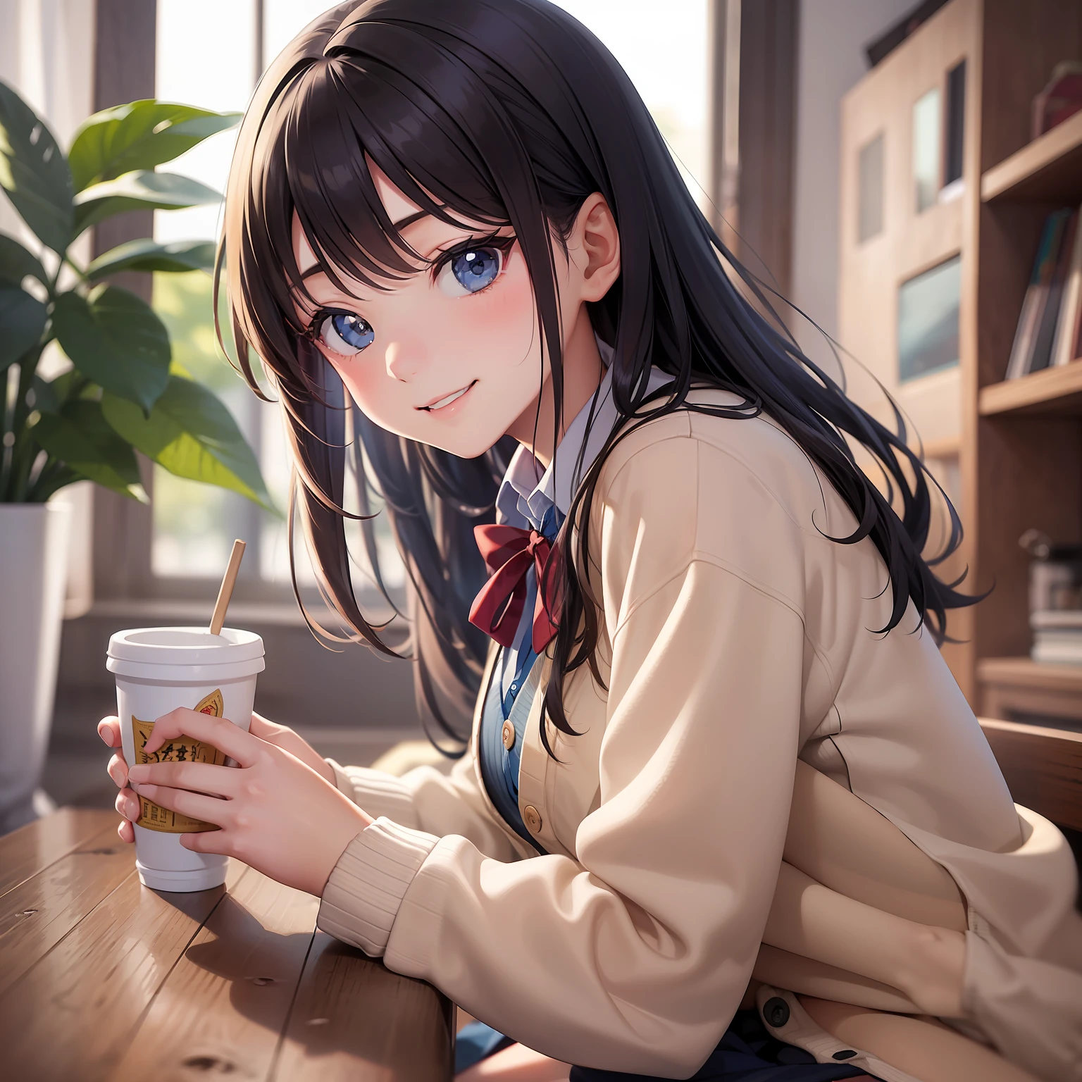 校服 cardigan blazers Loose Socks 15Year old girl a smile beautiful a girl a beauty girl top-quality masterpiece 超A high resolution Long Blue-haired a blond