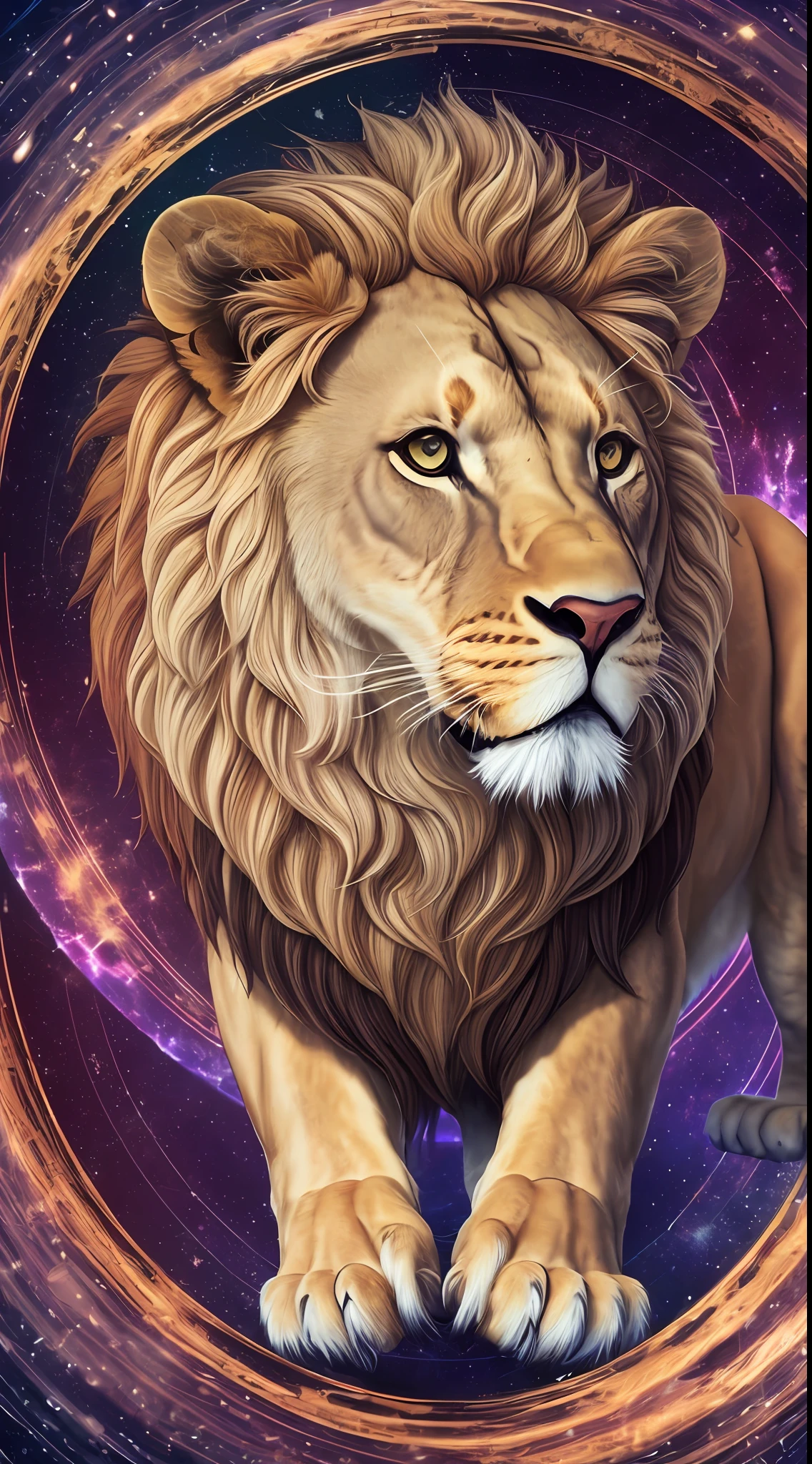 A nft of a lion in a psychedelic circular center --auto --s2