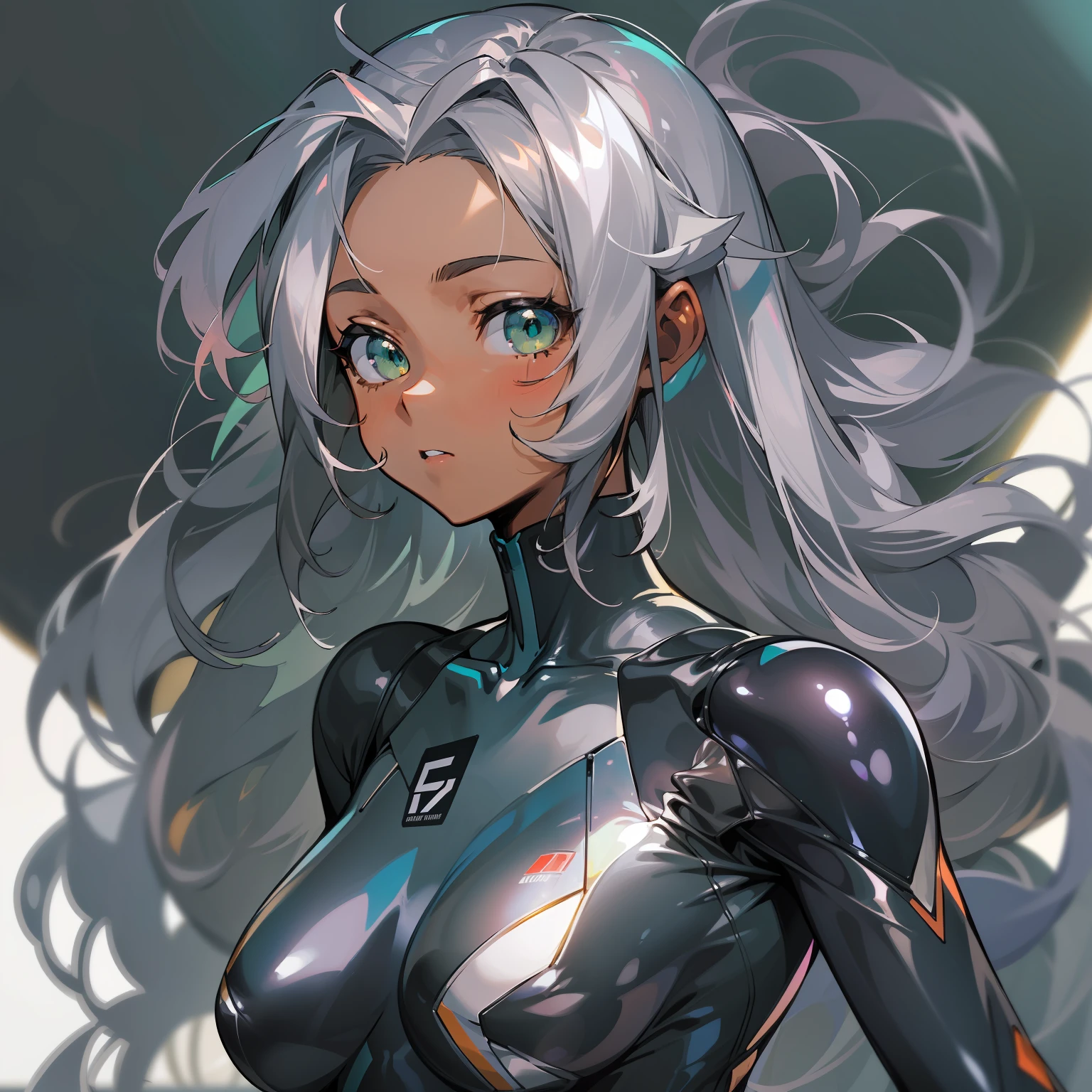 blacks(evangerion、Fictional characters、plugsuit、The skin is not exposed、a 、Planar bodysuit without protrusions、Tanned girl、Black Girl(silber hair))Shine a light on your face、Green bodysuit、Draw only one person
