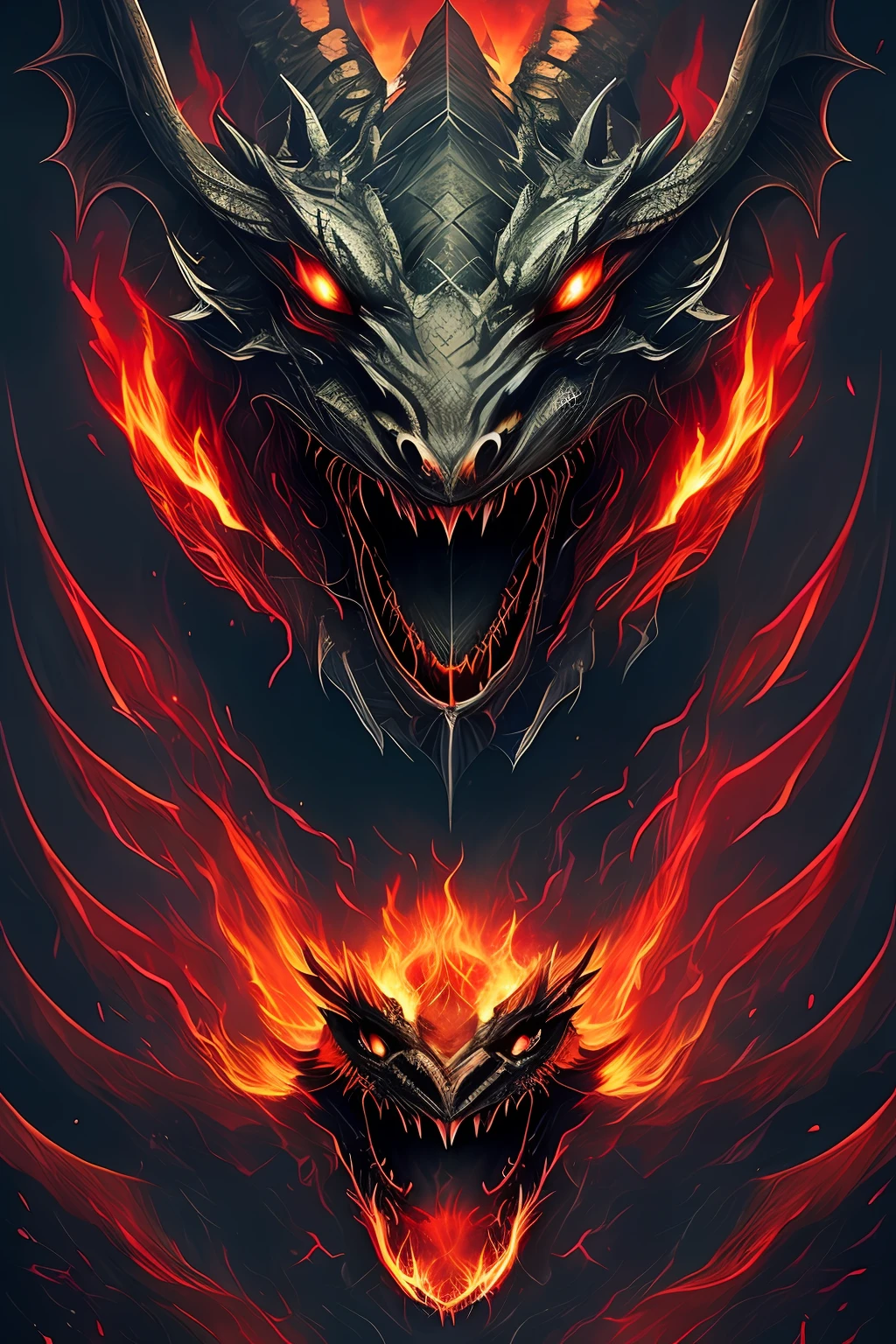 Dragon, anger, hell, black, epic, red eye, animal, fire, choas, ancient, wise, colossal, extreme detail, one eye