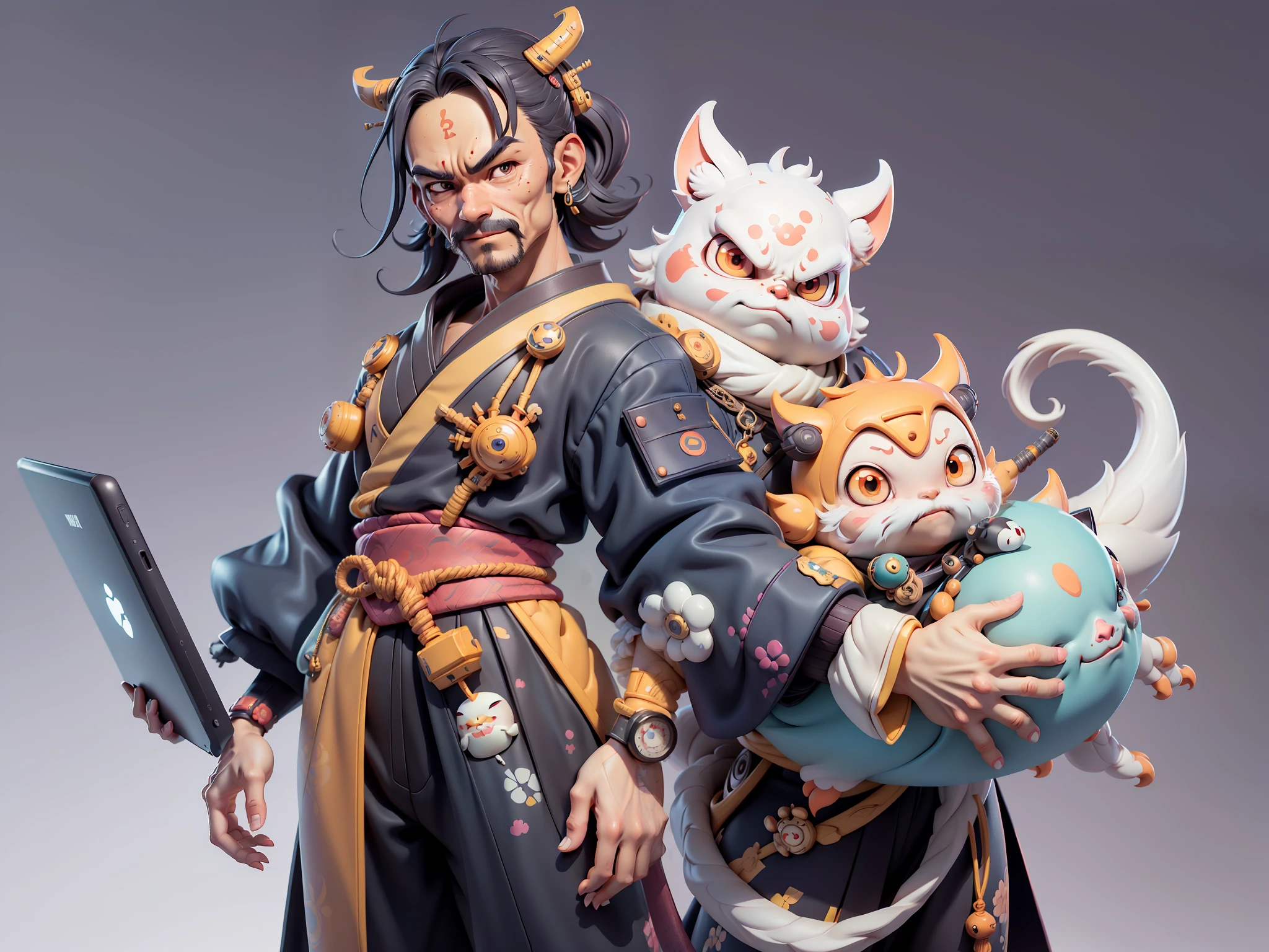 (Daisaku),(Need),(Super meticulous),(full bodyesbian:1.2),Japanese ukiyo-e girl,japanese geisha,Beautiful,Oriental dragon,Aeolian Thor,Raised sexy,爆乳,Oriental face,TV Anchor,Bust portrait illustration,Alone,In black suit,a blue tie,The face is slightly chubby,The face was clean,without a beard,Black super short hair,Black eyes,Smile confidently,3C computer sub-products,iPad, iphone,Digital painting,3D character design by Mark Clairen and Pixar and Hayao Miyazaki and Akira Toriyama,The illustration is a high-definition illustration in 4K resolution,With very detailed facial features and cartoon-style visuals。