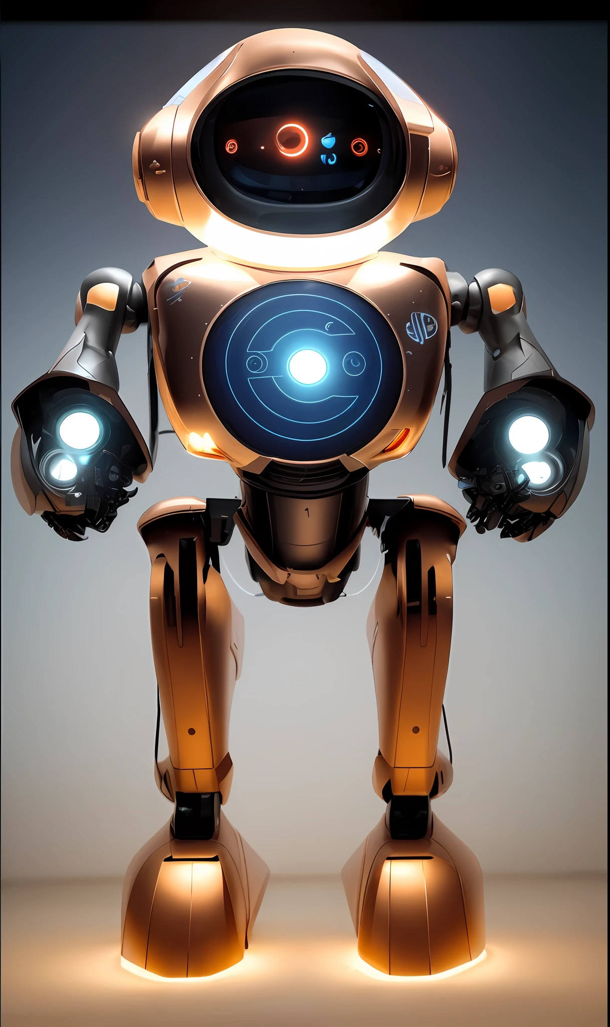 "Digi-Coletor" is a friendly robot with a circular shape, com contornos dourados e um brilho "C" symbol on his chest, raised left arm. detalhes intrincados, High definition, 16k, detalhes altamente definidos, 16k, inspirado em Youssef Howayek altamente detalhado, hyper realistic, Perfect artwork, master part, best quality, alto, layered lighting,