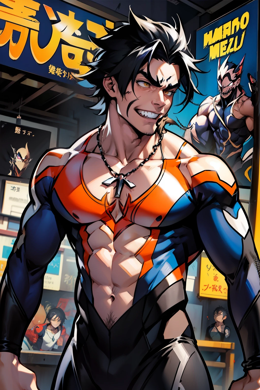 《the original god》Arataki Kazuto , male people, chest muscle, Sexy , Venom symbiote for your body, Black mucus of the body , into venom, venomize,Black bodysuit,Abs,(Adult male)((Venom possession,venom symbiote)),((Masterpiece)), ((Best quality)), Ultra detailed,((illustration)), Dynamic Angle, Detailed light, (Delicate eyes), Floating, 1boy, Male focus, Head, Clothing, Yellow eyes, necklace, tattoo, (Forehead:0.8), (ahoge:0.8), jewelry, whaite hair,apathy,Ray, chest muscle, Sexy , Venom symbiote for your body, Black mucus of the body , (into venom), Venom,frontage,Bust photo,White tight-fitting top,spiderman outfit,style of anime4 K, 4K anime wallpaper, Badass anime 8 K, 4 k comic wallpaper, young anime man, Anime boys, Anime wallpapers 4 k, Anime wallpaper 4K, High quality anime art style, Anime moe art style, Anime art wallpaper 8 K, Anime art wallpaper 4 K, RGB lighting,