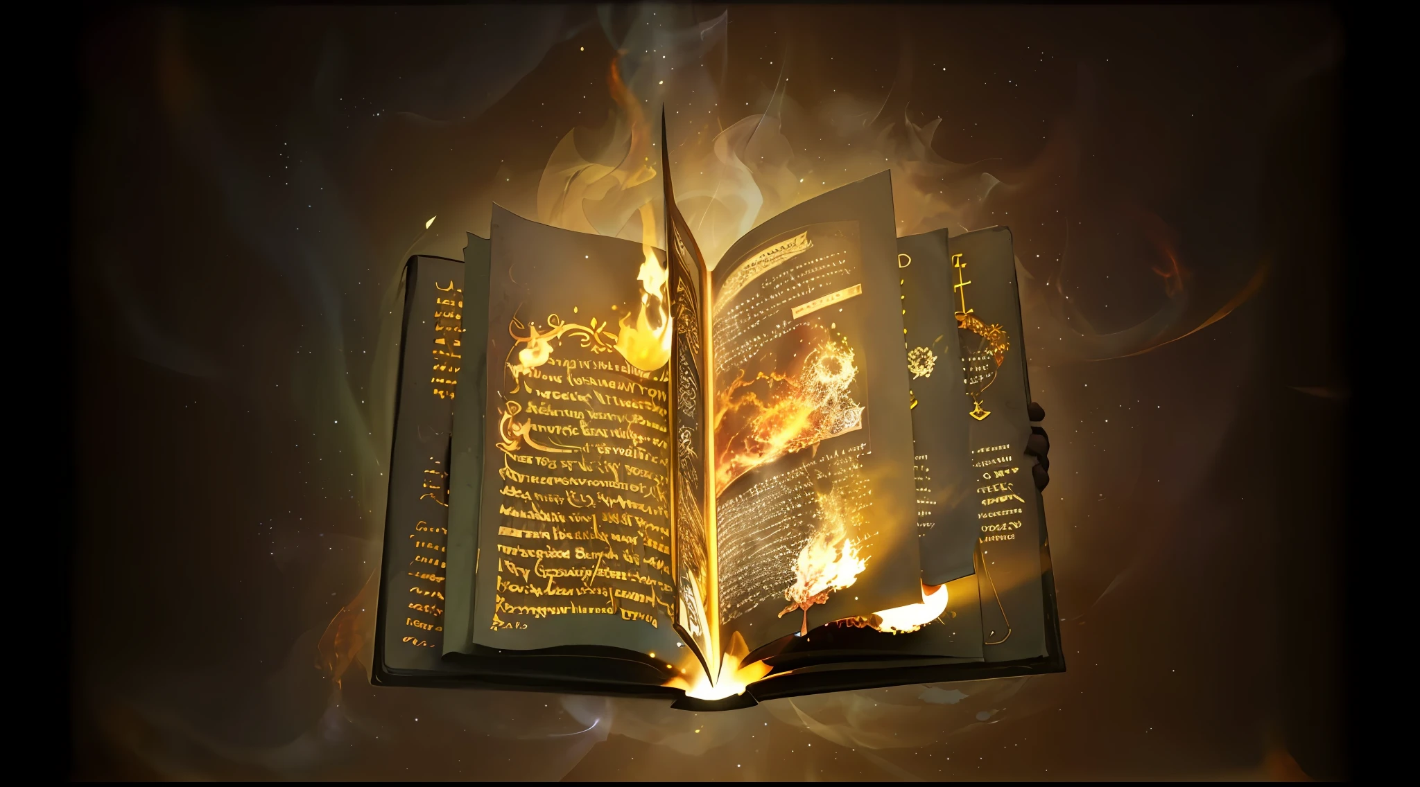 Arafed Open Book with glowing pages and a bright flame, open magic book glowing, magic book, spell book, Reading an evil demonic book, um livro aberto, livro de fantasia, story book, A Arte dos Livros, floating spellbook, with book of science, Livro dos mortos, Estudando um portal de fenda aberta do inferno, grimoire page, holy fire spell art