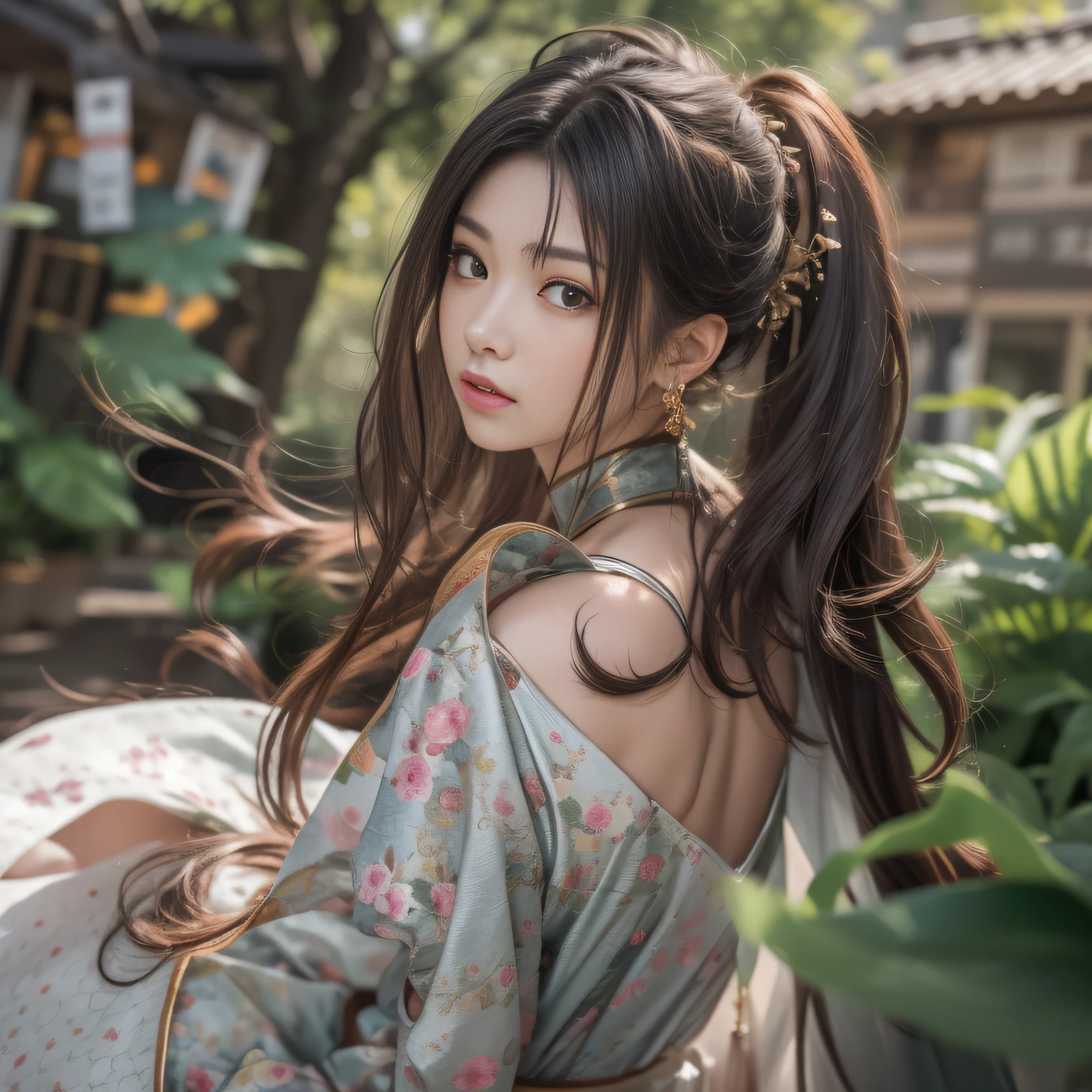16k, RAW photo, Top quality，A half body，Lateral face，Look up at the perspective, Masterpiece（hyper HD）brunette color hair，-yeld Ha girl，Uniform skirts，Crocodile leather boxing holster，Coarse linen cape，Soft lips，Glossy lips，The girl has fair and tender skin，Soft hair like slippery silk，Sparkling，Almost reluctant to look away。But you know，She wears a sun dress！Imagine that，She just wore a nightdress to go shopping in the bustling Sanlitun，One can't help but want to take a closer look。Take a closer look, desi，Her nightdress is quite fashionable，The skirt flutters in the wind，It's like adding a touch of energy to the whole street，[Wild anime] Hypnotic cool tsundere sister、An anime，Get your spot with cowgirls，Makes you tremble and vulgar，Lip zoom camera，head portrait，Head down and sleepy-eyed，looking at the viewer only"， best qualtiy， hyper HD， （realisticlying：1.4），， A high resolution， the detail， RAW photogr， Sharp Re， Nikon D850 Film Stock Photo by Jefferies Lee 4 Kodak Portra 400 Camera F1.6 shots, Rich colors, ultra-realistic vivid textures, Dramatic lighting, Unreal Engine Art Station Trend, cinestir 800，