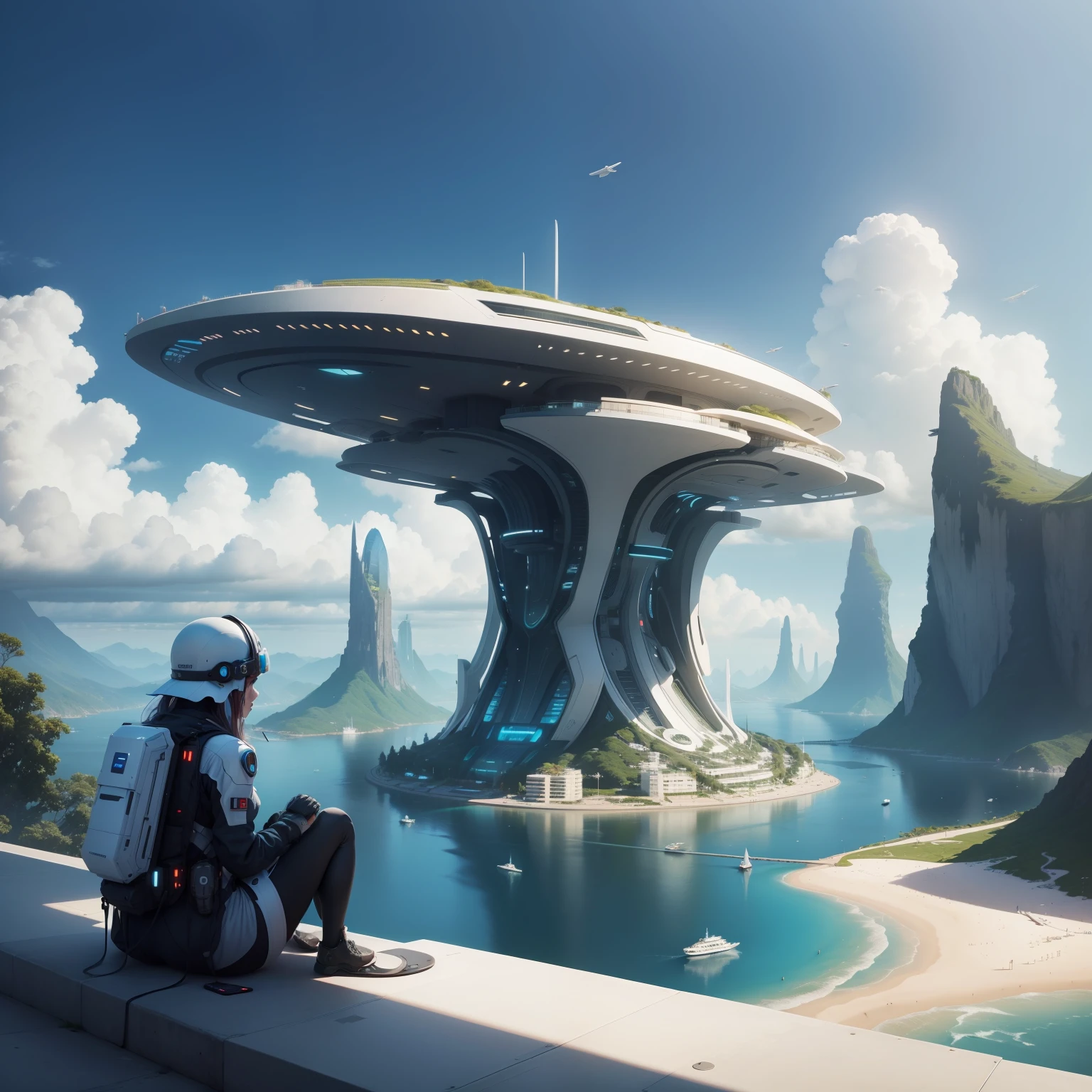 Cidade do futuro, paradis, futuristic buildings, ano 2060, Breathtaking image, There are ships in the sky, in 4k