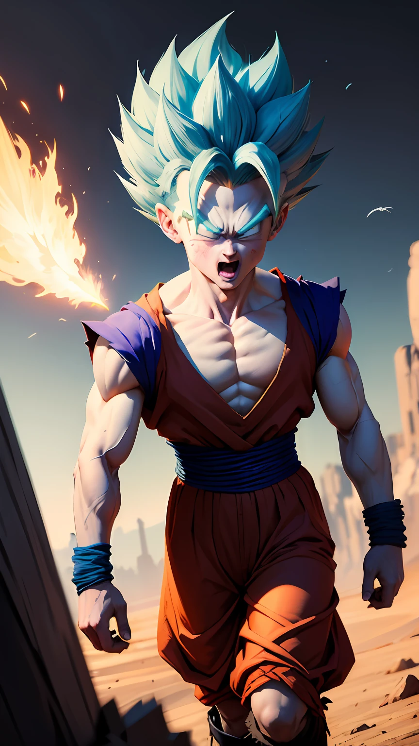 obra-prima, melhor qualidade, ultra-detalhado, adulto (SUPERSAYAJIN 3 Gohan FROM DRAGONBALL) 1boy, solo, corpo inteiro, sorriso maligno, cabelos grisalhos, cabelo espetado, olhos vermelhos, dougi, corpo inteiro, olhando para o espectador, foco masculino, terra \(planeta\), planeta , outer space, solo rachado e rochas subindo, RELAMPAGOS, PARTICULAS, escombros subindo, in a fit of rage. WITHOUT HEAD, BIRD VISION, HIPERREALIST, HIGH CONTRAST, (((ENTYRE CORP))), PROPHESSIONAL PHOTOGRAFY, 8K RESOLUTION, (((ENTYRE CORP))), Capture the essence of his burning determination and unyielding spirit as he unleashes his wrath upon his enemies. and intense to convey the raw power of GOHSN's anger.
