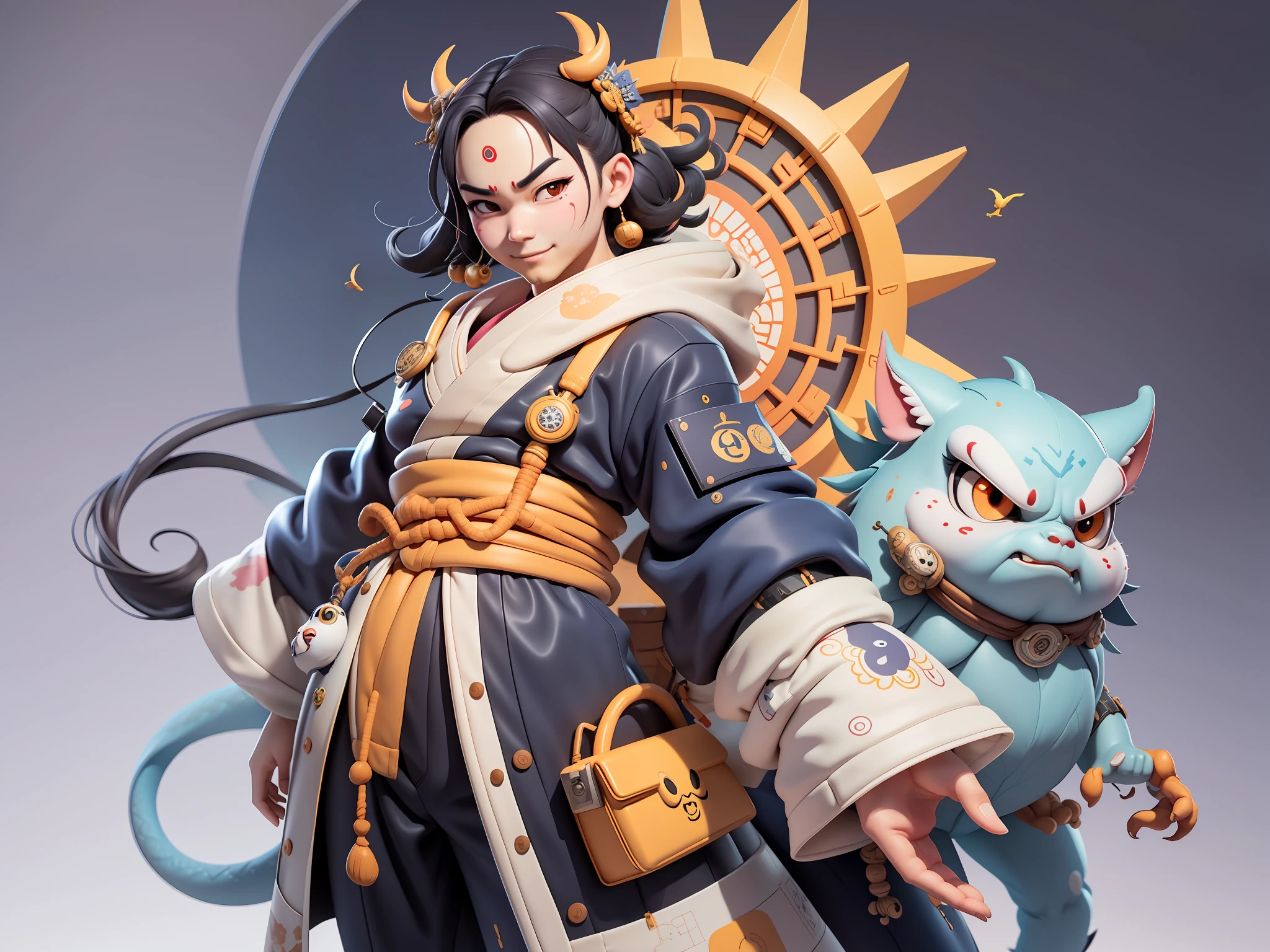 (Daisaku),(Need),(Super meticulous),(full bodyesbian:1.2),Japanese ukiyo-e girl,japanese geisha,Beautiful,Oriental dragon,Aeolian Thor,Raised sexy,爆乳,Oriental face,TV Anchor,Bust portrait illustration,Alone,In black suit,a blue tie,The face is slightly chubby,The face was clean,without a beard,Black super short hair,Black eyes,Smile confidently,3C computer sub-products,iPad, iphone,Digital painting,3D character design by Mark Clairen and Pixar and Hayao Miyazaki and Akira Toriyama,The illustration is a high-definition illustration in 4K resolution,With very detailed facial features and cartoon-style visuals。
