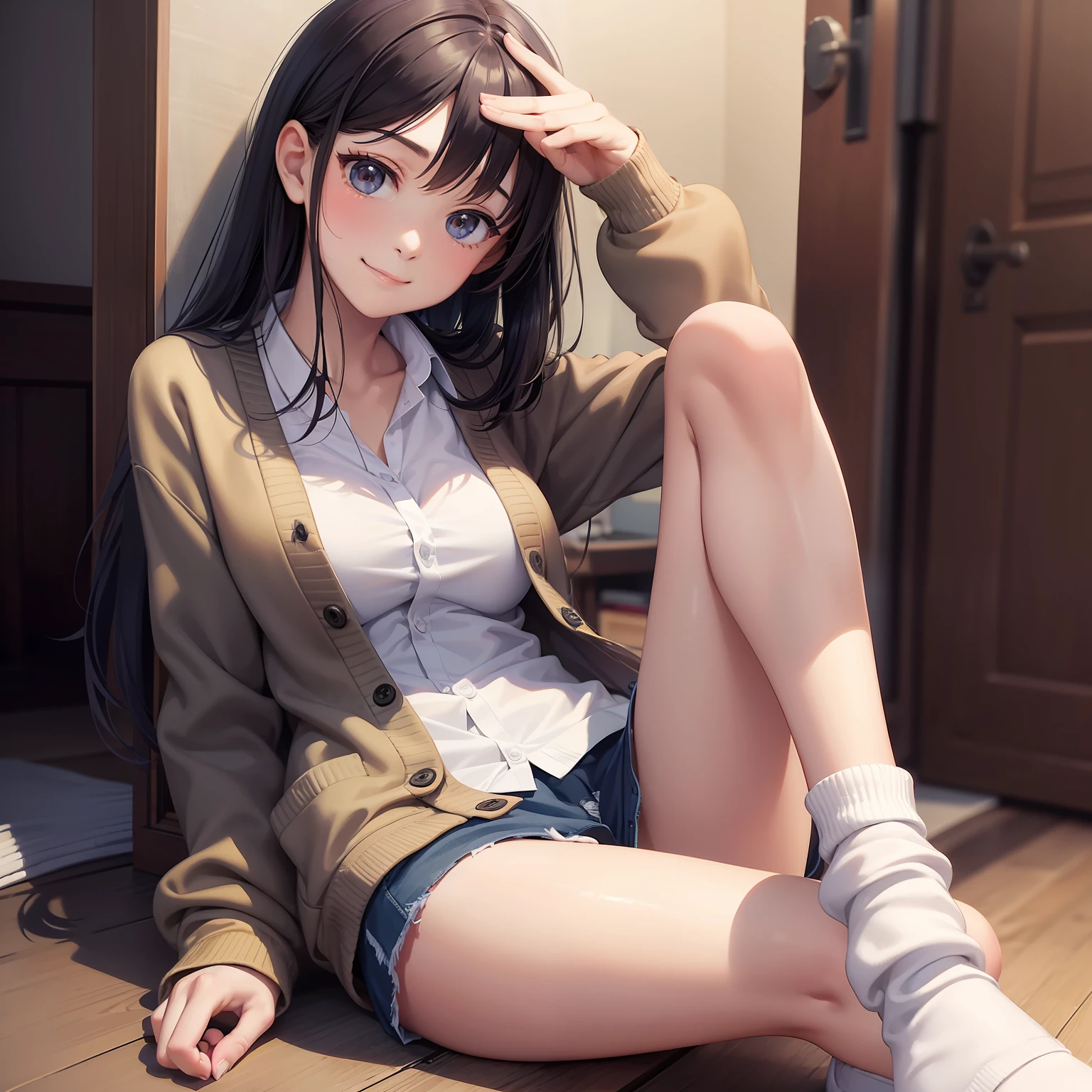 校服　cardigan　blazers　Loose Socks　１５Year old girl　a smile　beautiful a girl　a beauty girl　top-quality　​masterpiece　超A high resolution　Long