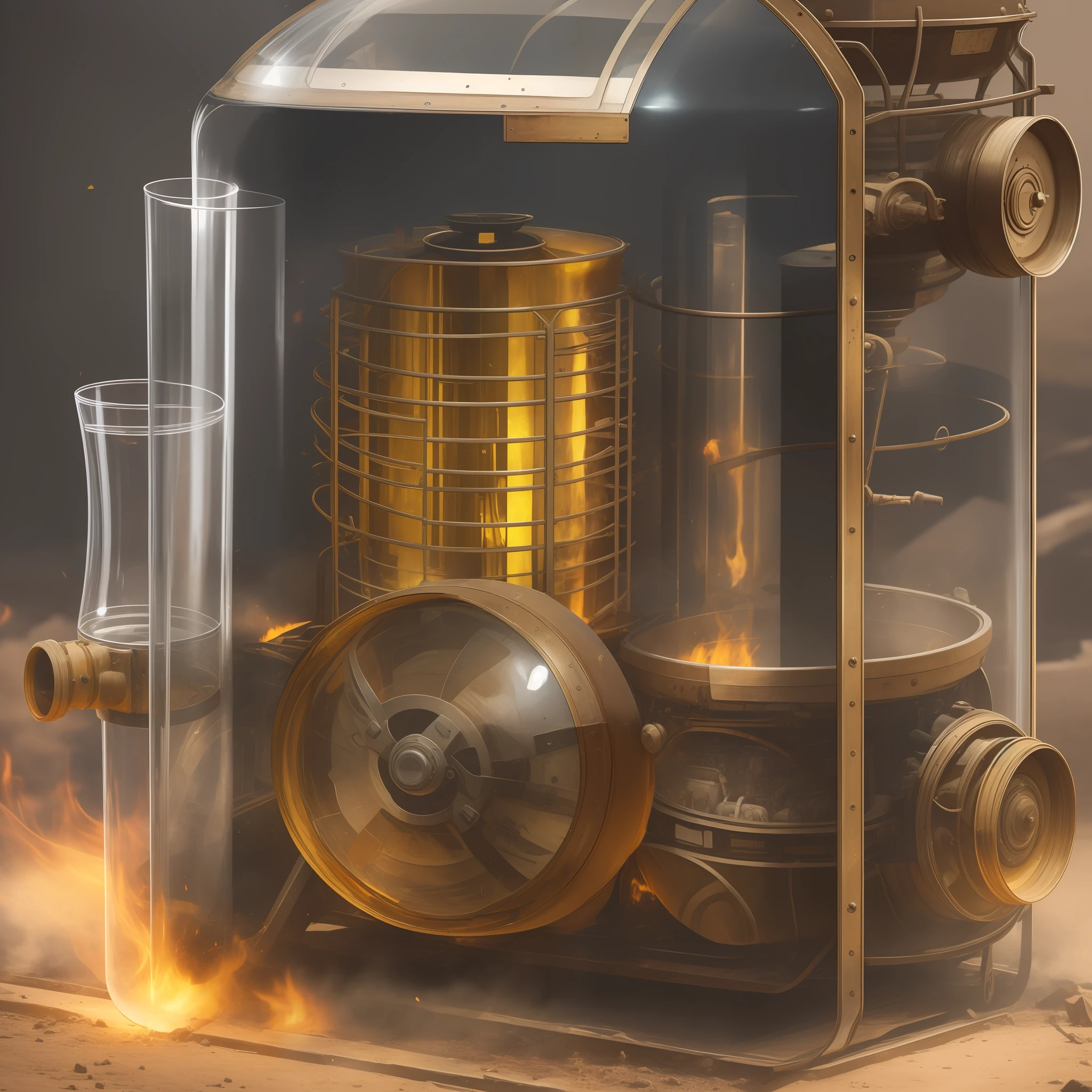 A glass escape capsule landed in a city in the Wild West, use mark and fire stains on the engine