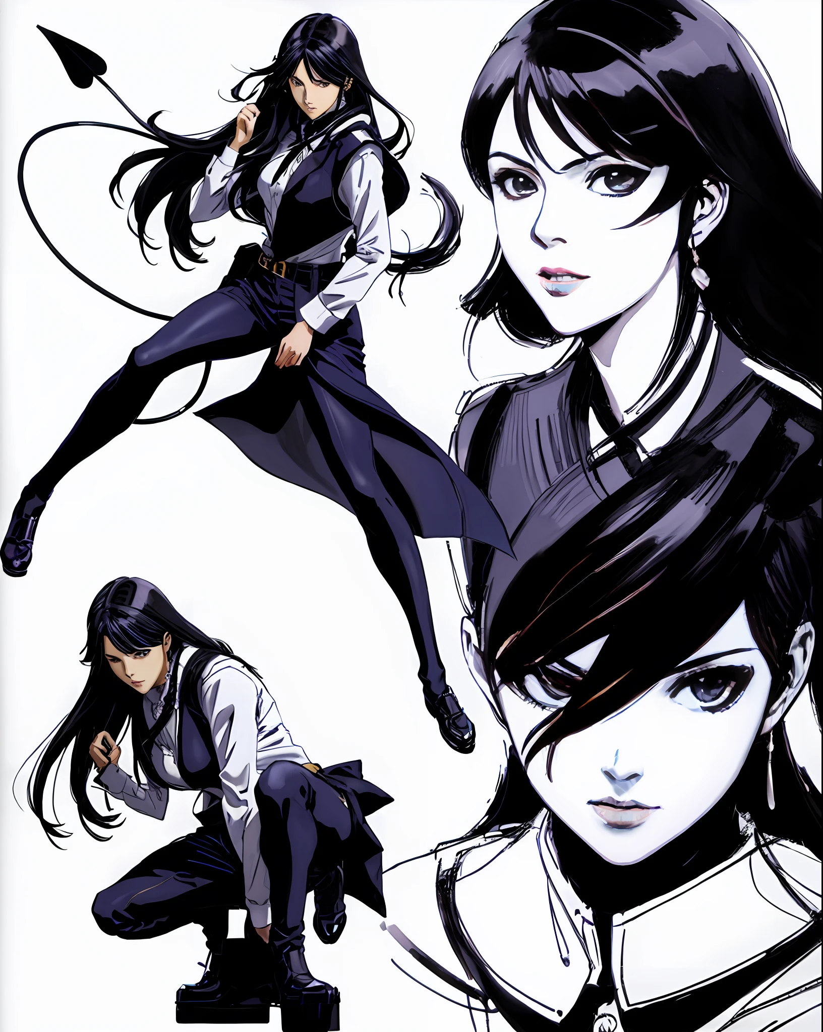 A painting of a woman with long hair and long hair,Beauty in demon killer art,Perfect anime body,long leges,huge tit,Whole body movement,4k manga wallpapers,Full body combat stance,Realistic light and shadows,beautiful line art,Powerful comic art,anime artsyle,painting art,kentaro miura manga art style,His caricature full-body portrait,manga style of kentaro miura,shigenori soejima illustration,Beautiful fanart,detail-rich,Masayoshi Suto and artgerm,detailed manga style