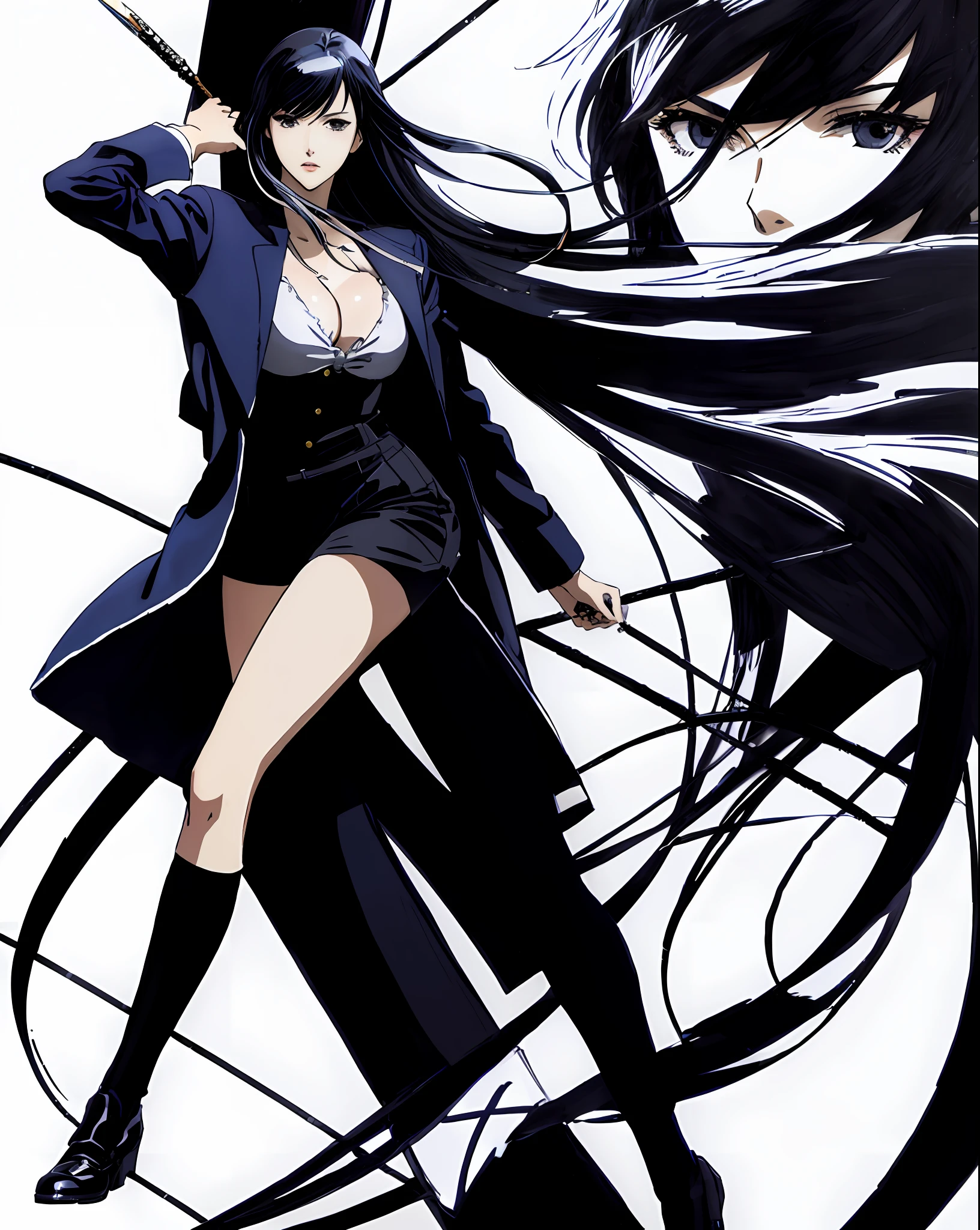 A painting of a woman with long hair and long hair,Beauty in demon killer art,Perfect anime body,long leges,huge tit,Whole body movement,4k manga wallpapers,Full body combat stance,Realistic light and shadows,beautiful line art,Powerful comic art,anime artsyle,painting art,kentaro miura manga art style,His caricature full-body portrait,manga style of kentaro miura,shigenori soejima illustration,Beautiful fanart,detail-rich,Masayoshi Suto and artgerm,detailed manga style