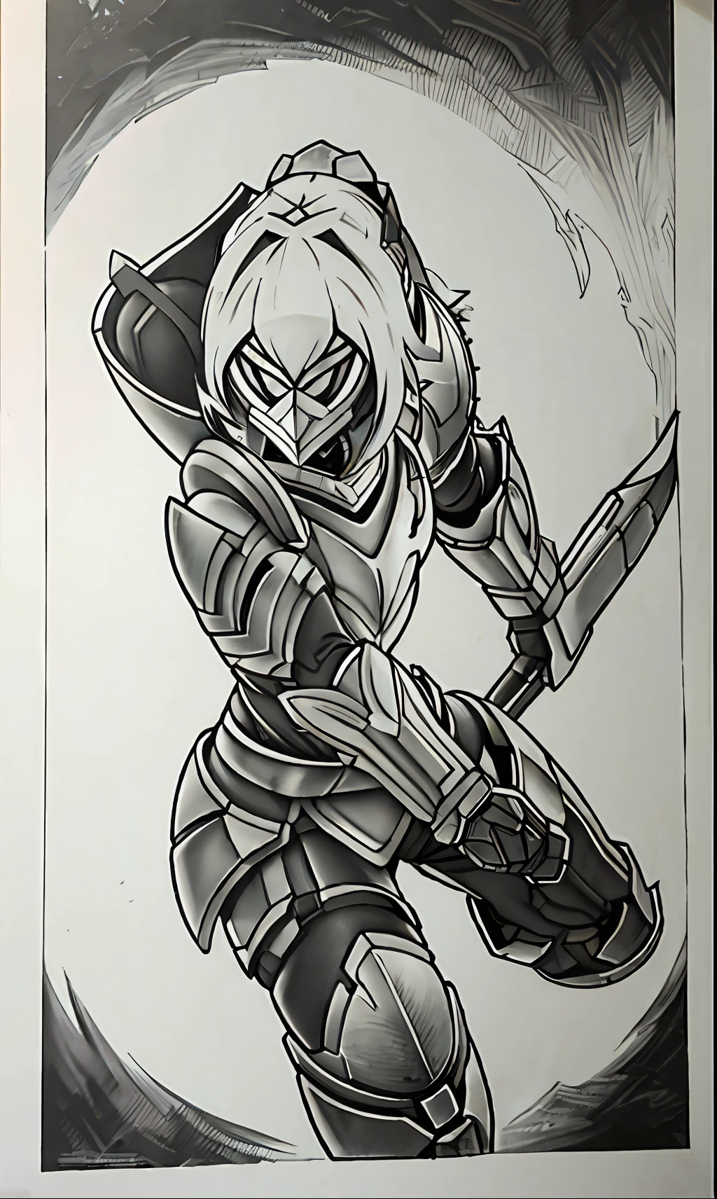 masterpiece,best quality,1girl, greyscale,armor