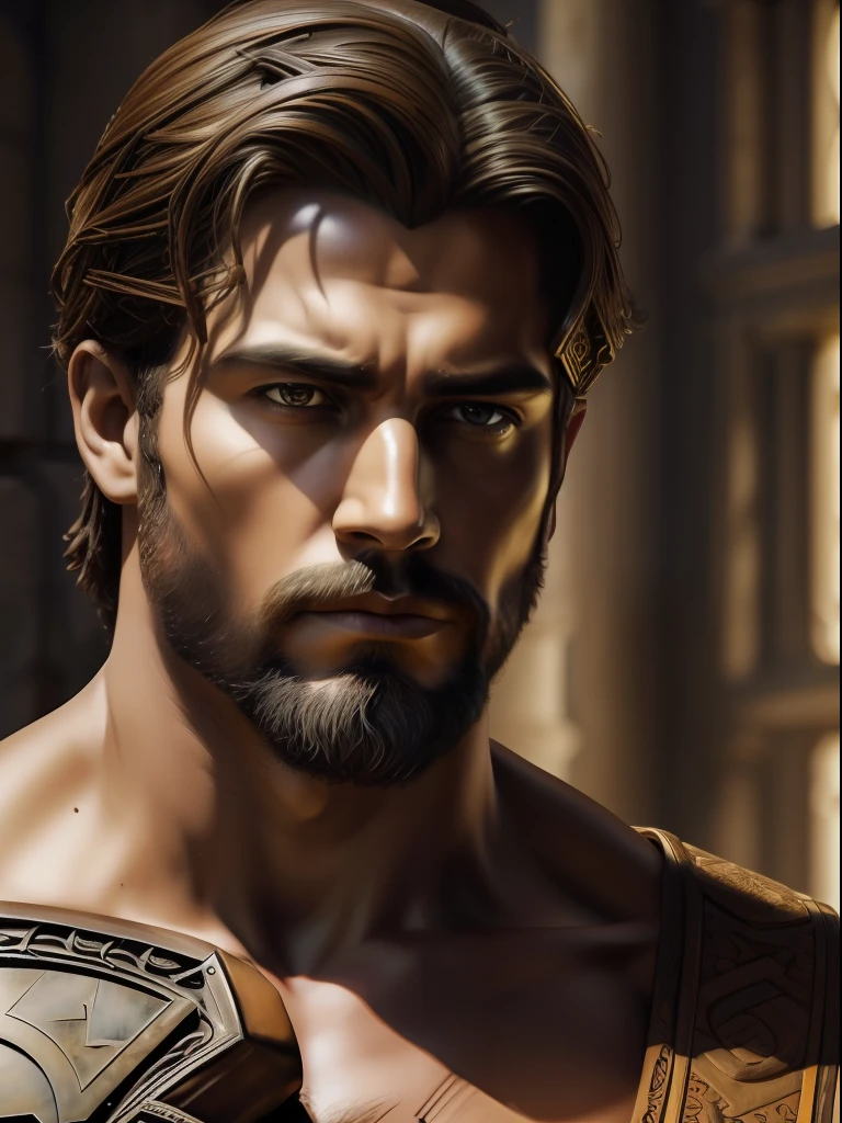 "The Insanely Handsome God Apolo, Realistic Digital Illustration, Type of Image: Ancient Hero, Art Style: Ancient Realism, Inspired by Historical Artists Alfonse Mucha, Michelangelo and Jean-Leon Gerome, Camera Shot: Heroic Pose, Camera Lens: 70mm, View: Front, Render: Octane Render, Lighting: Radiant Sunlight, Resolution: 8K, Highly Detailed, Color Type: Earthy Tones, Scene in an Ancient Greek Landscape, Depicting the Apolo-Type Character in His Muscular Glory, ((Art Station Ancient Hero Art, Ancient Realism)), (((Important: Convey the strength and heroism of the legendary God Apolo in ancient times))), insanely handsome man, most handsome man on Earth, very masculine, Please focus on intricate details and the play of light and shadows to create a powerful and emotive historical scene."