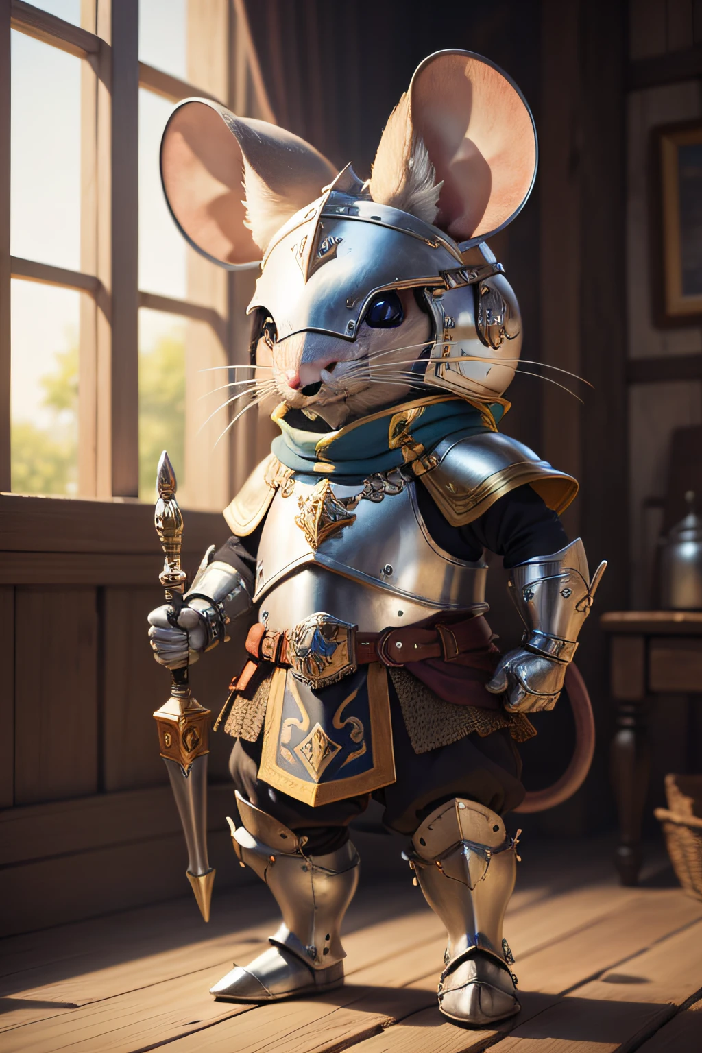 A mouse in armor，General demeanor，4k，tmasterpiece，Fine details，Best image quality！