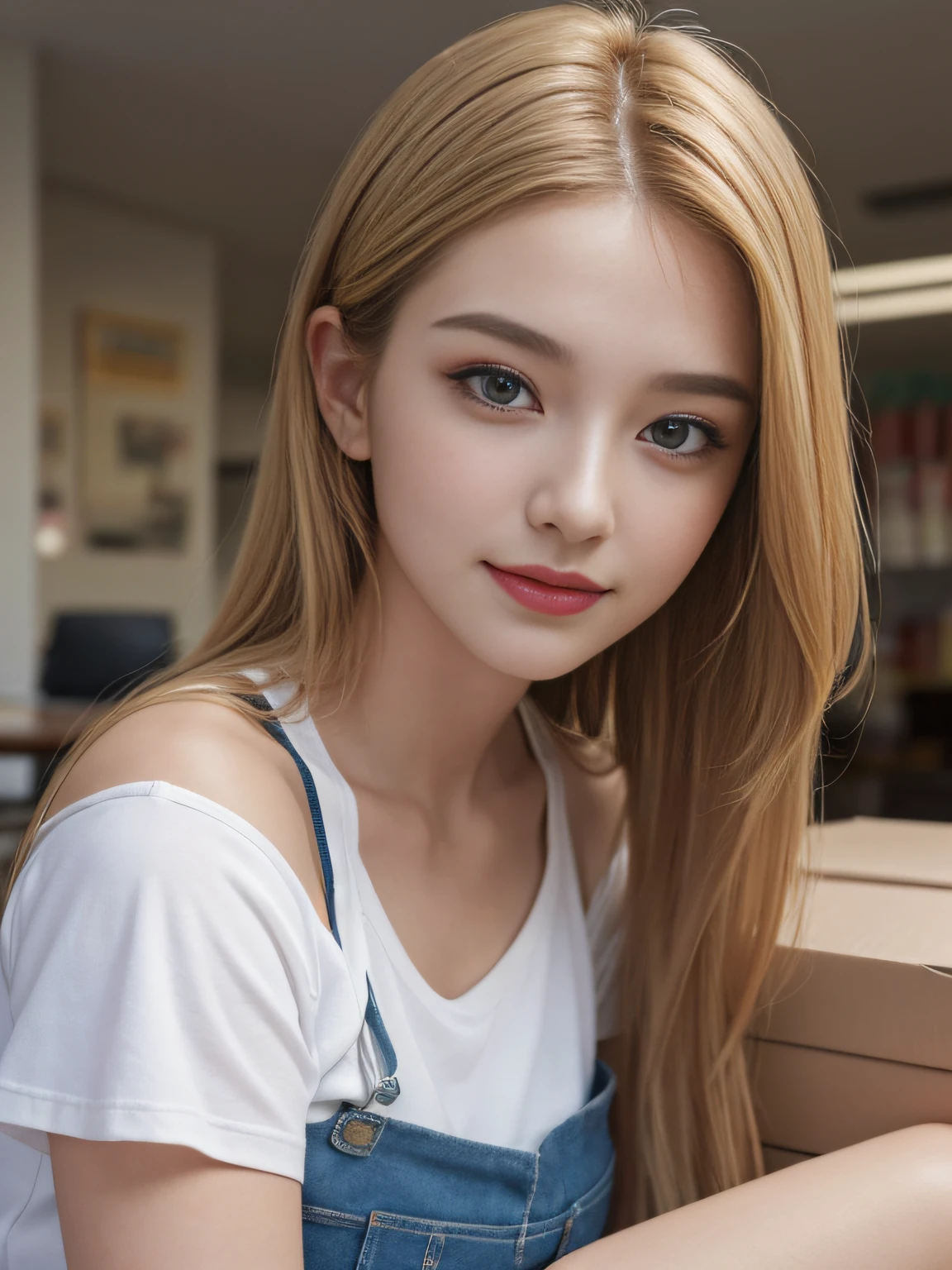 A magnificent sculpture in the post office, with the best picture quality and high resolution, featuring a beautiful 26-year-old Russian girl. The details are portrayed exquisitely, with her stunning blue double-eyelids eyes, eyes that seem to smile, yellow hair, beautiful skin, and an incredibly sharp and realistic image (reality: 1.4). Her face appears slightly younger, and her skin is smooth and slender, giving a sense of hyperrealism and illustration, sunshine smile, Her smiling eyes shine brightly like glistening rays of sun.. The artwork is presented in high resolution (16K), providing the most beautiful and impressive details, especially in the meticulously drawn eyes.
In the painting, she is depicted holding some cardboard boxes, standing at a post office. The bright and professional lighting highlights her long blonde hair. She wears a yellow T-shirt and combat jeans. The setting is a post office with several carefully arranged parcels.
Pose: She is described as smiling and looking straight ahead. The portrait is highly detailed, emphasizing her facial features and exquisite characteristics.
This artwork is a true masterpiece, combining artistic talent and ultra-high resolution to create a captivating and attractive painting that mesmerizes the viewers.
